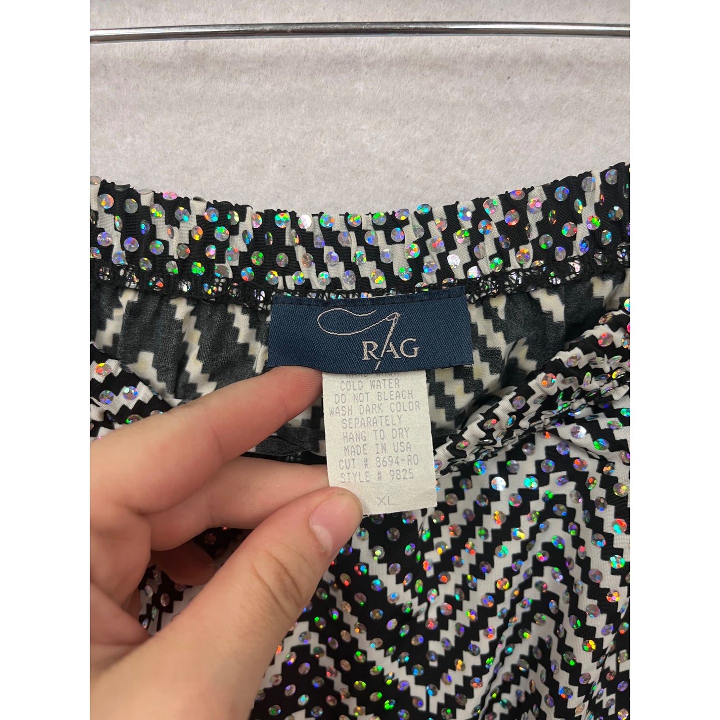 Vintage RAG Womens XL Chevron Sequin A-Line Skirt #8412