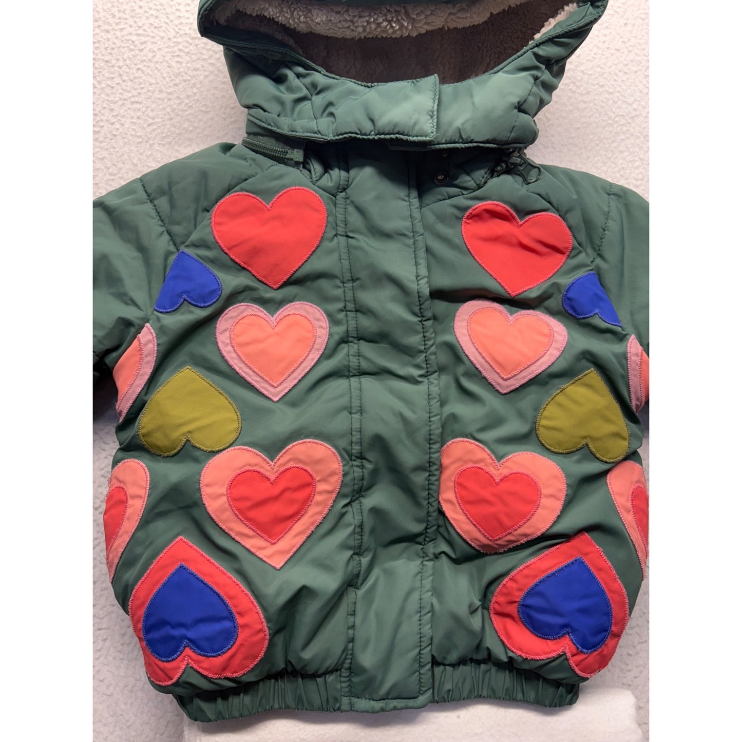 Mini Boden Green Hooded Puffer Jacket #7538