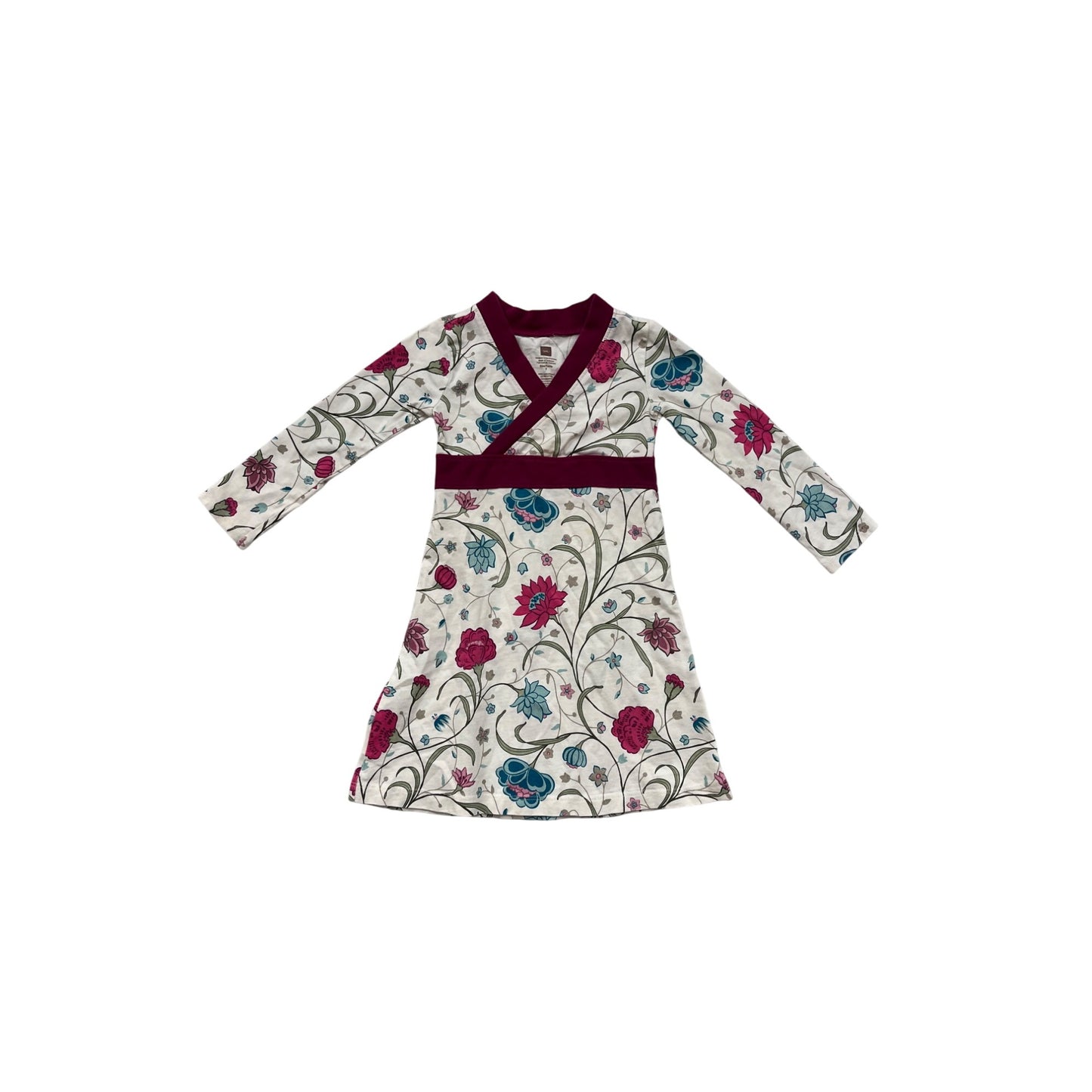 Tea Collection Girls Floral Long Sleeve Dress Size 2 Cotton Wrap Style #8382