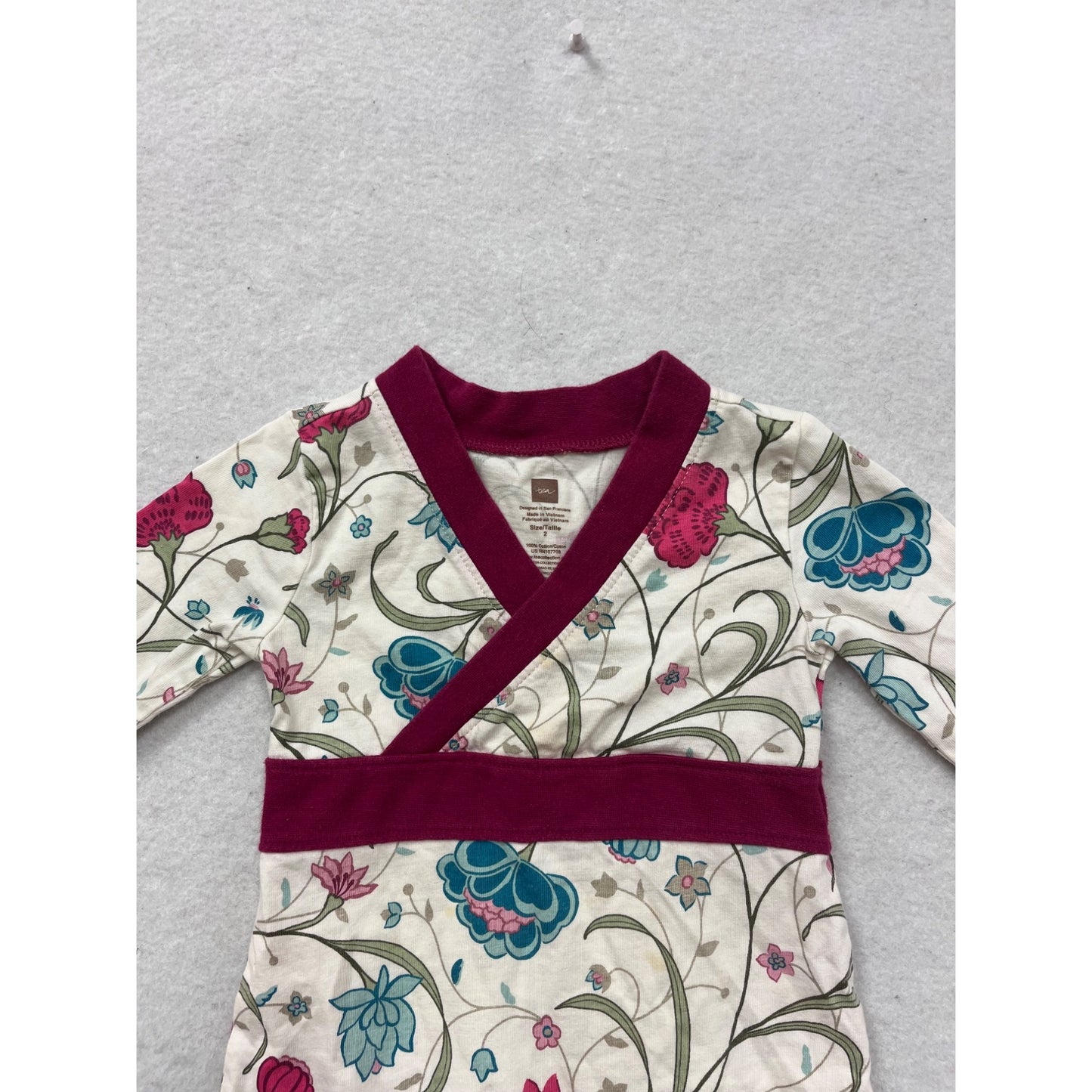 Tea Collection Girls Floral Long Sleeve Dress Size 2 Cotton Wrap Style #8382
