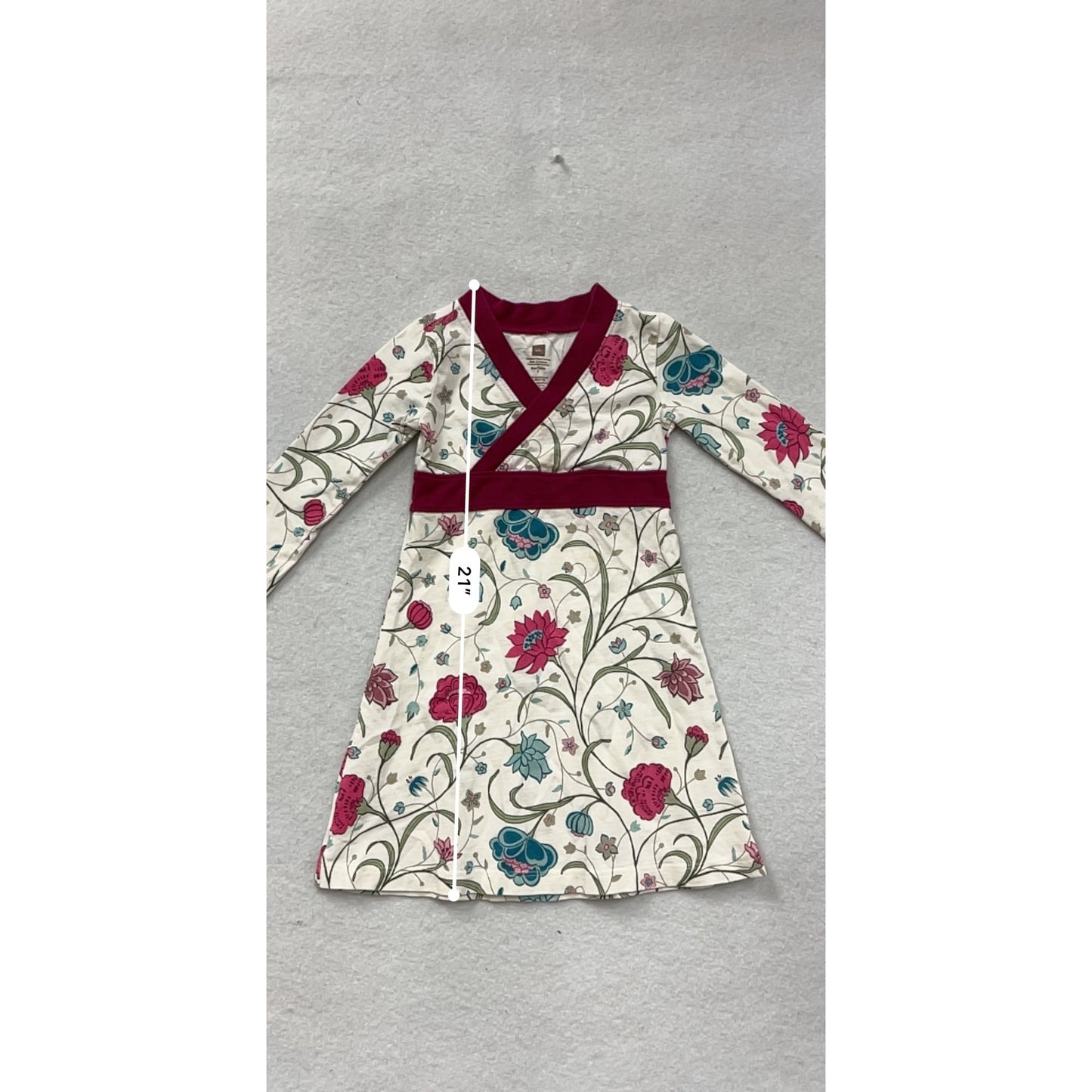 Tea Collection Girls Floral Long Sleeve Dress Size 2 Cotton Wrap Style #8382