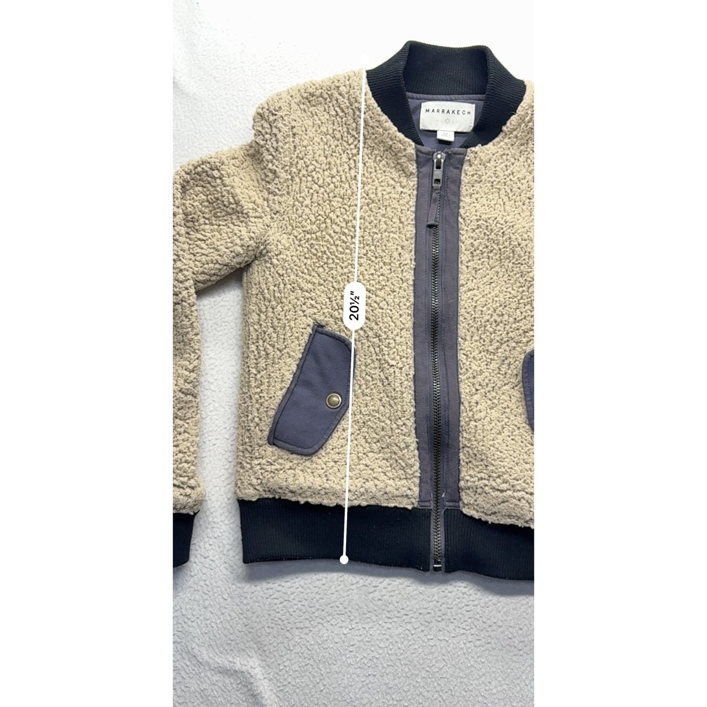 Marrakech XS Beige Sherpa Bomber Jacket With Black Ribbed Trim #7710