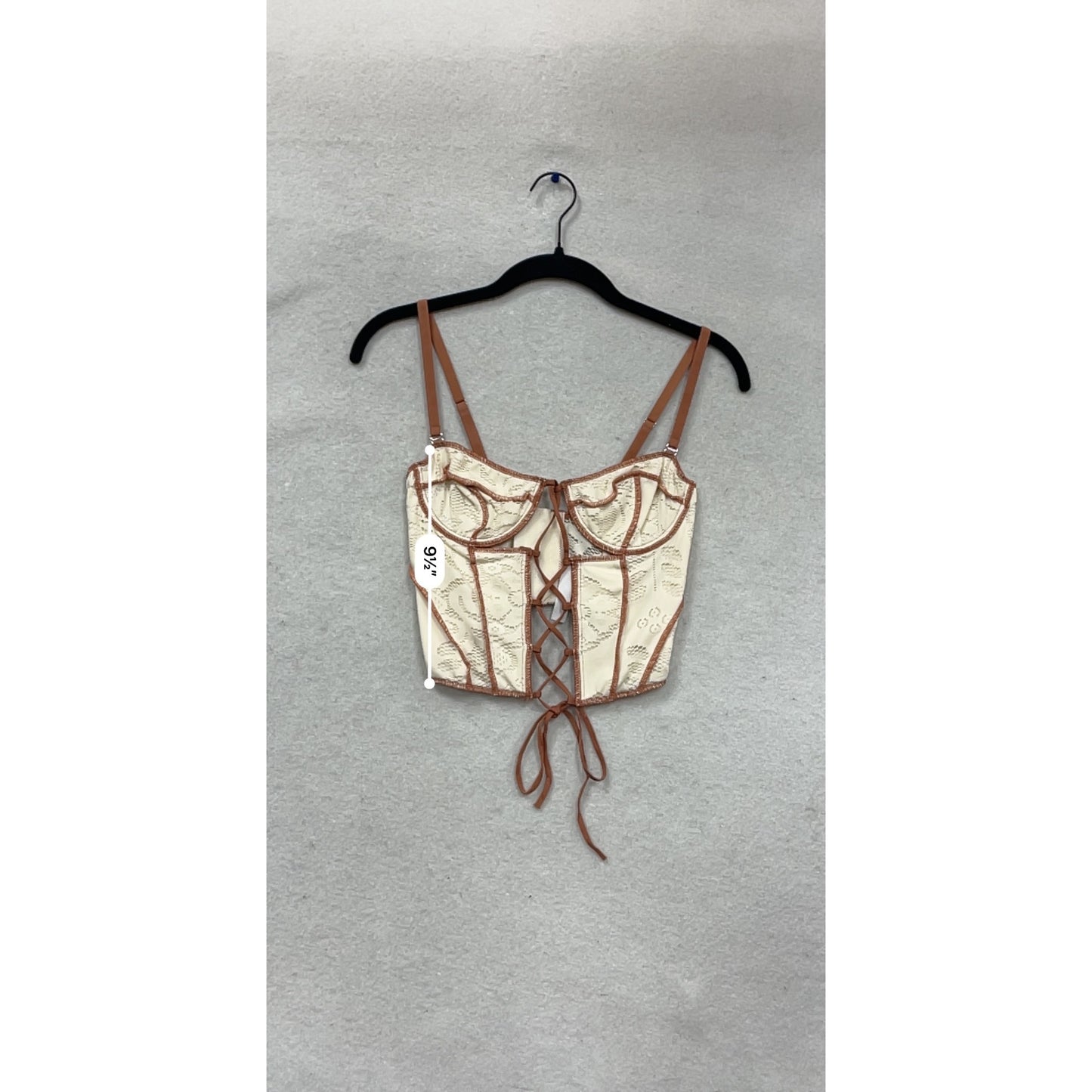 Out From Under Lace-Up Bustier Top In White & Brown Lace #881A