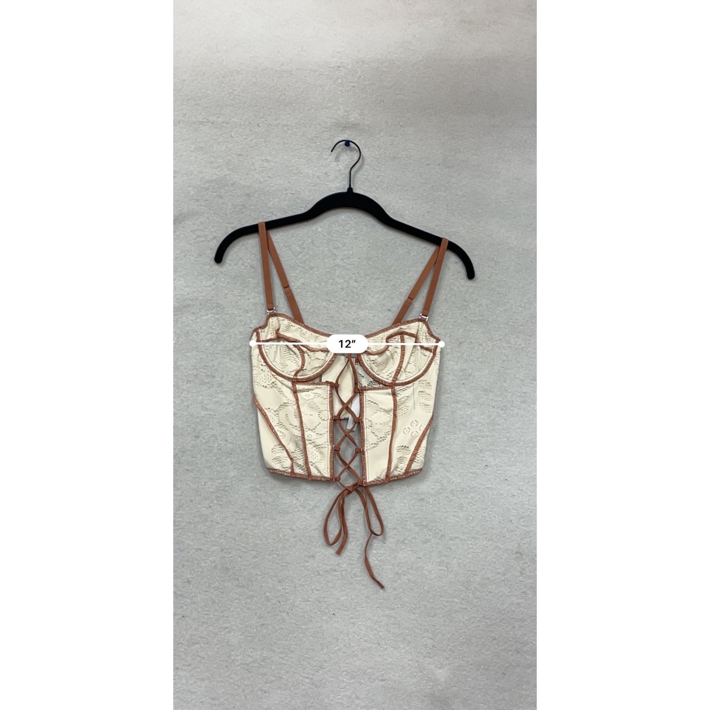 Out From Under Lace-Up Bustier Top In White & Brown Lace #881A