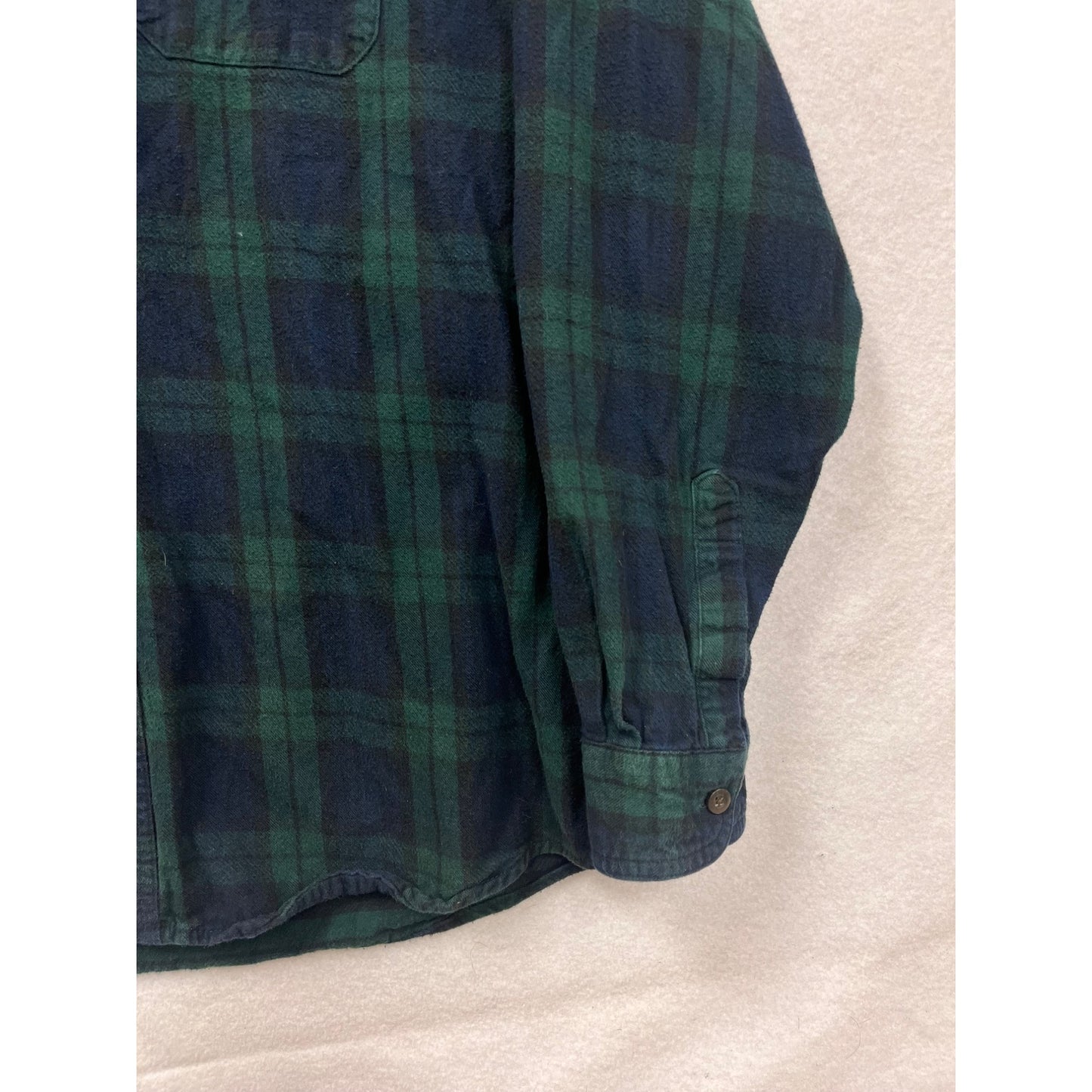 L.L.Bean Mens Traditional Fit Green & Navy Plaid Flannel Shirt L Long Sleeve #6895