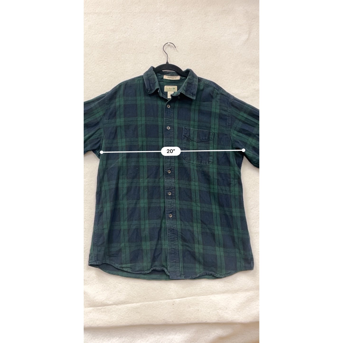 L.L.Bean Mens Traditional Fit Green & Navy Plaid Flannel Shirt L Long Sleeve #6895