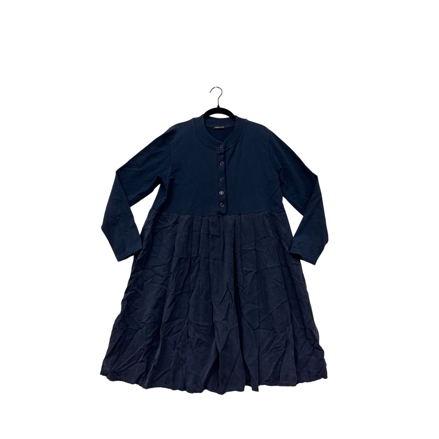 Womens XL Navy Long Sleeve Button Front Tiered Cotton Dress Made In Italy #6867