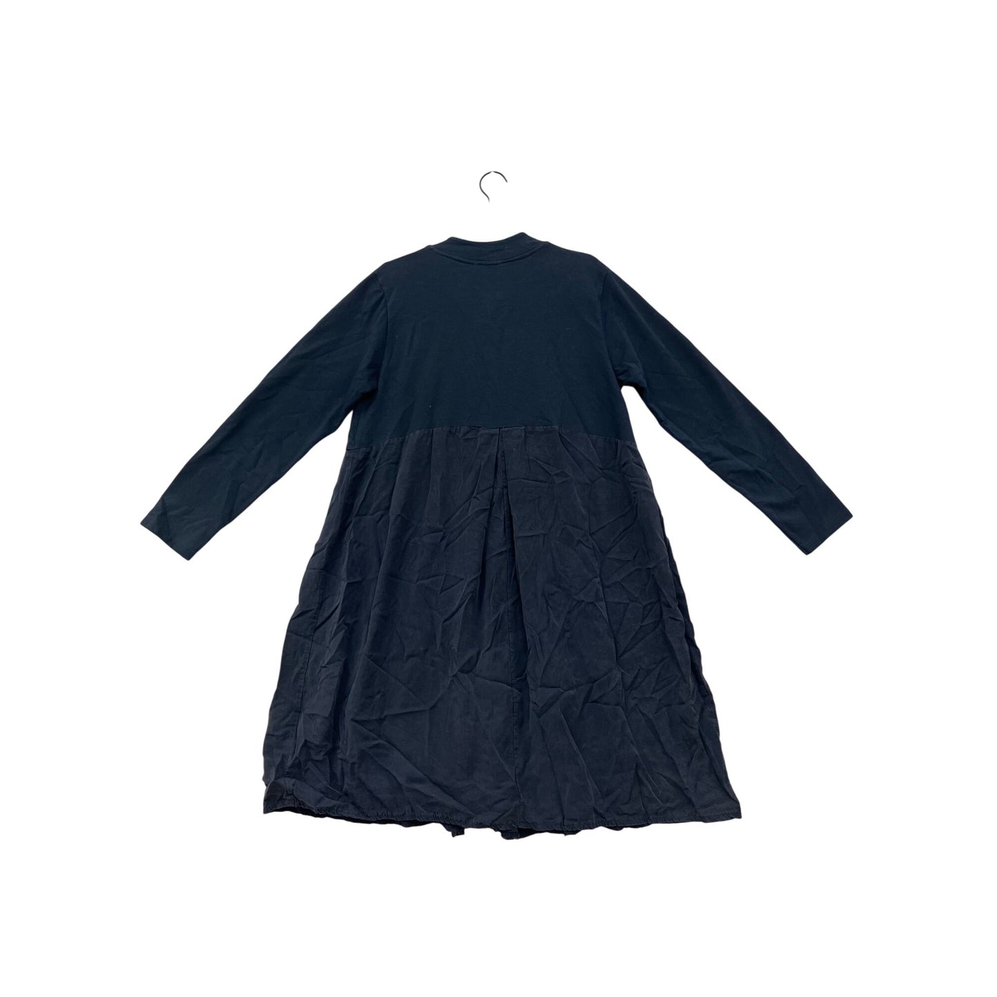 Womens XL Navy Long Sleeve Button Front Tiered Cotton Dress Made In Italy #6867