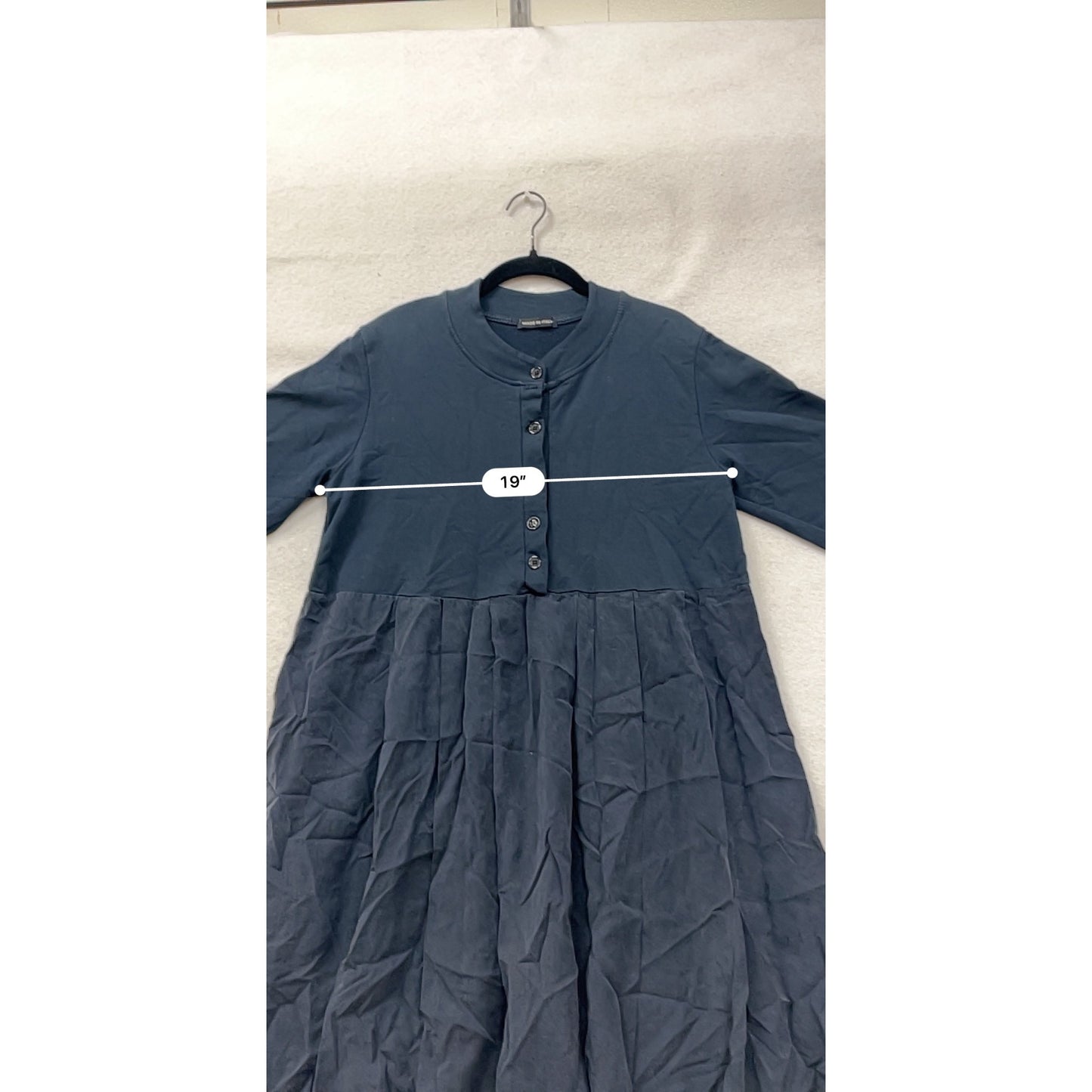 Womens XL Navy Long Sleeve Button Front Tiered Cotton Dress Made In Italy #6867