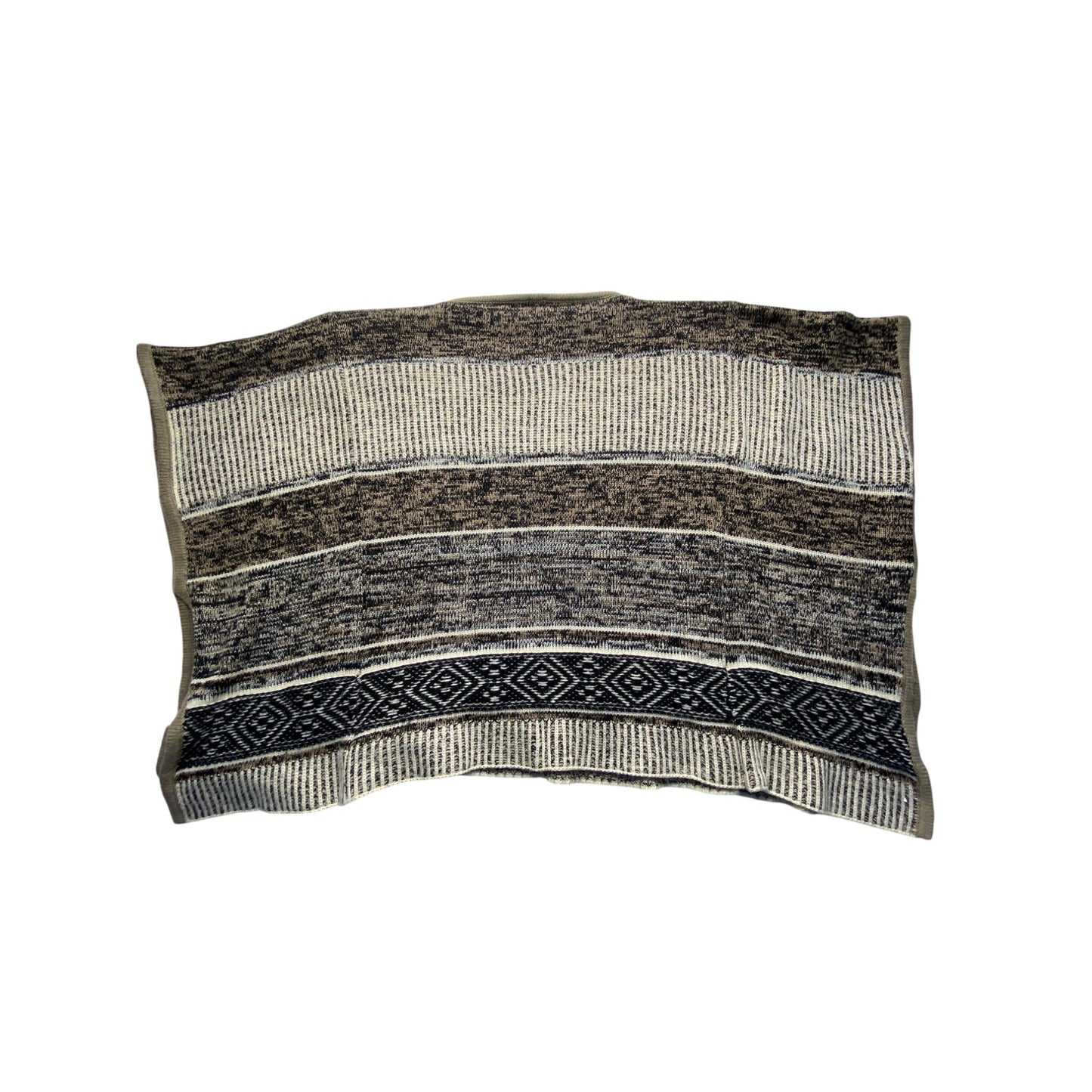 Gap Striped Wool Blend Poncho Shawl With Geometric Patterns In Neutral Tones #7110
