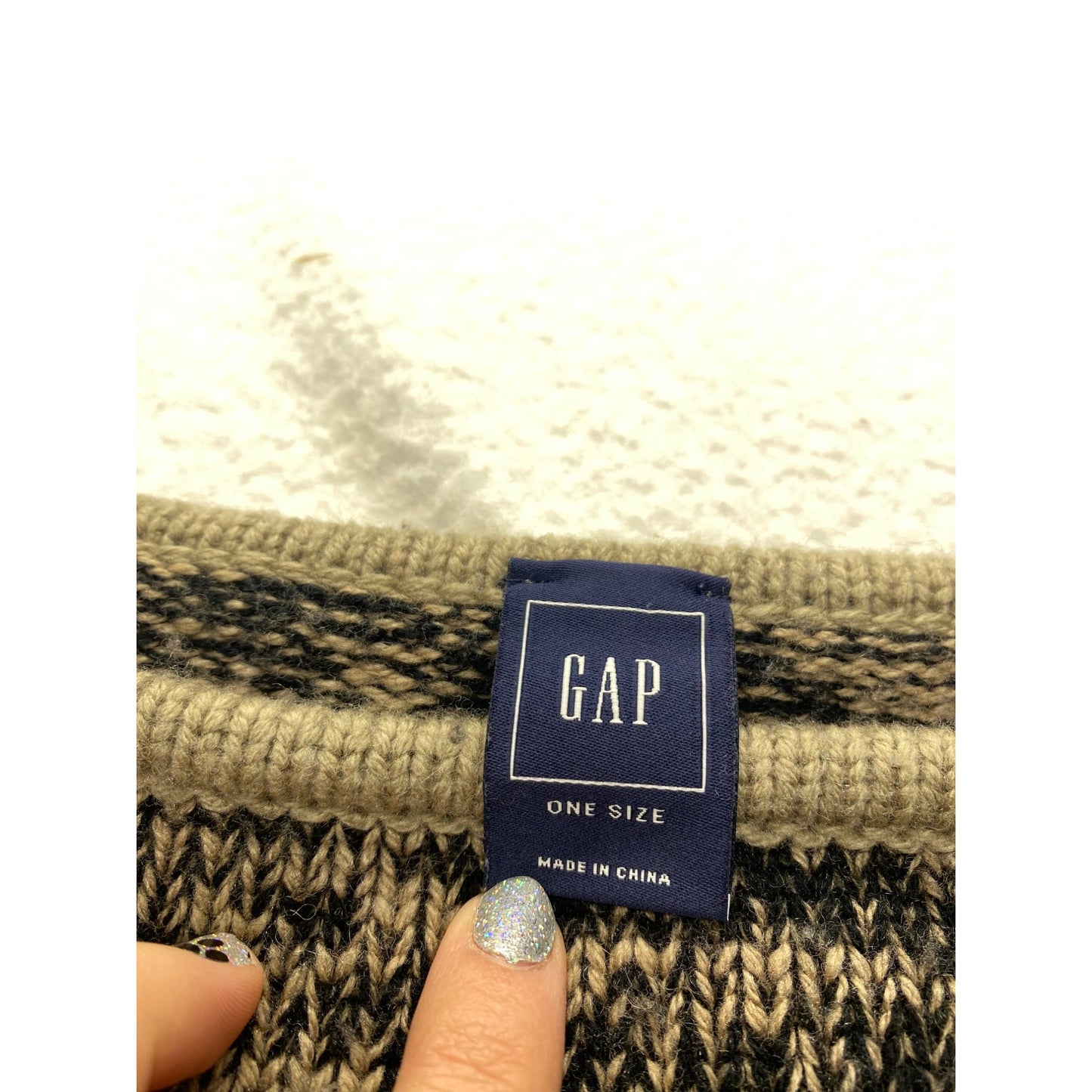 Gap Striped Wool Blend Poncho Shawl With Geometric Patterns In Neutral Tones #7110