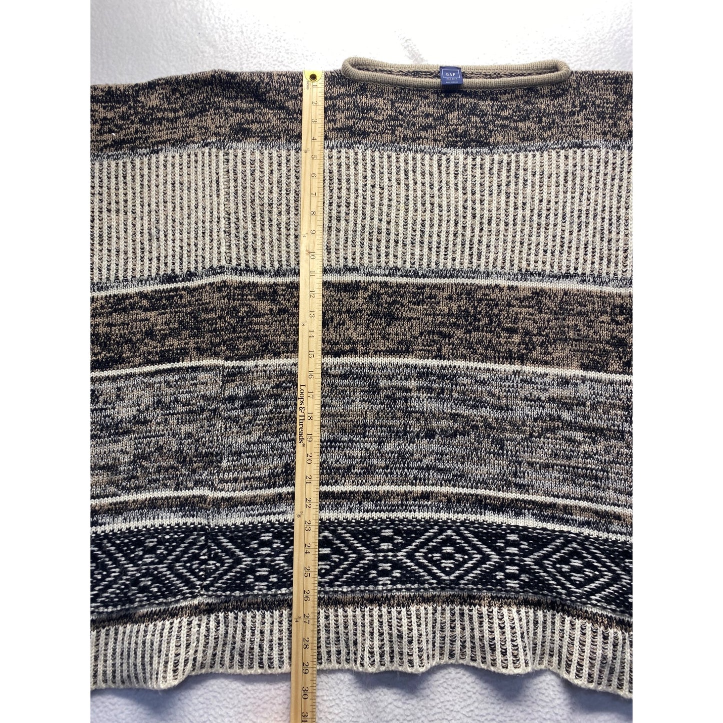 Gap Striped Wool Blend Poncho Shawl With Geometric Patterns In Neutral Tones #7110