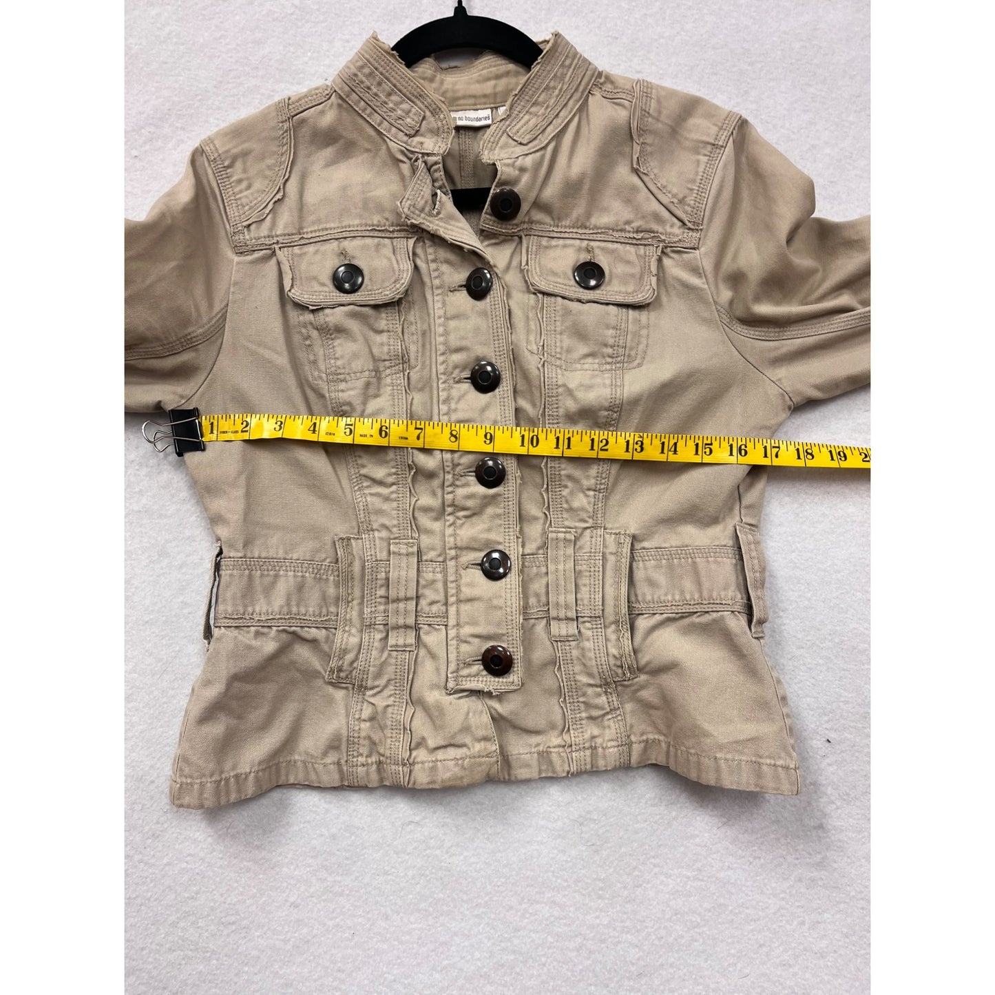 No Boundaries Junior Large Khaki Button-Up Jacket With Pockets #6058