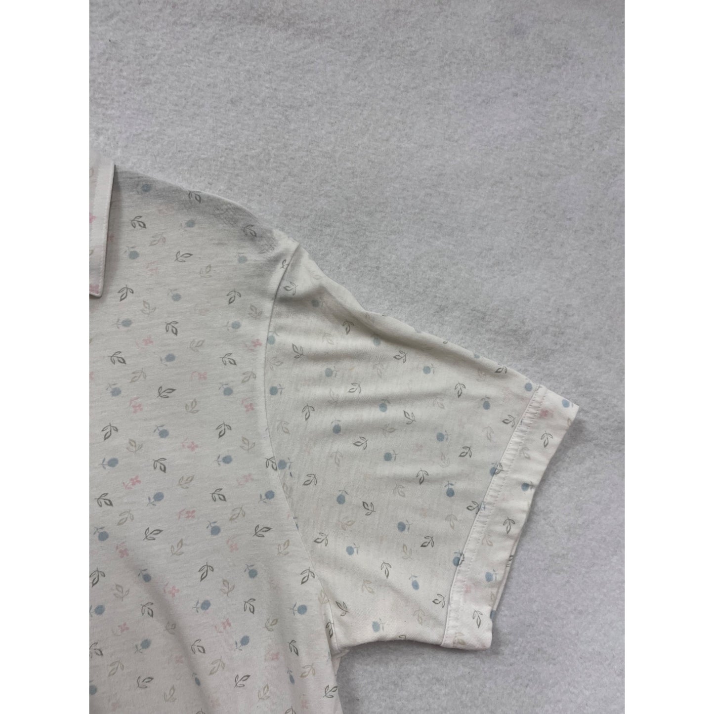 Leon Levin Womens Large White Floral Polo Short Sleeve Shirt #6715
