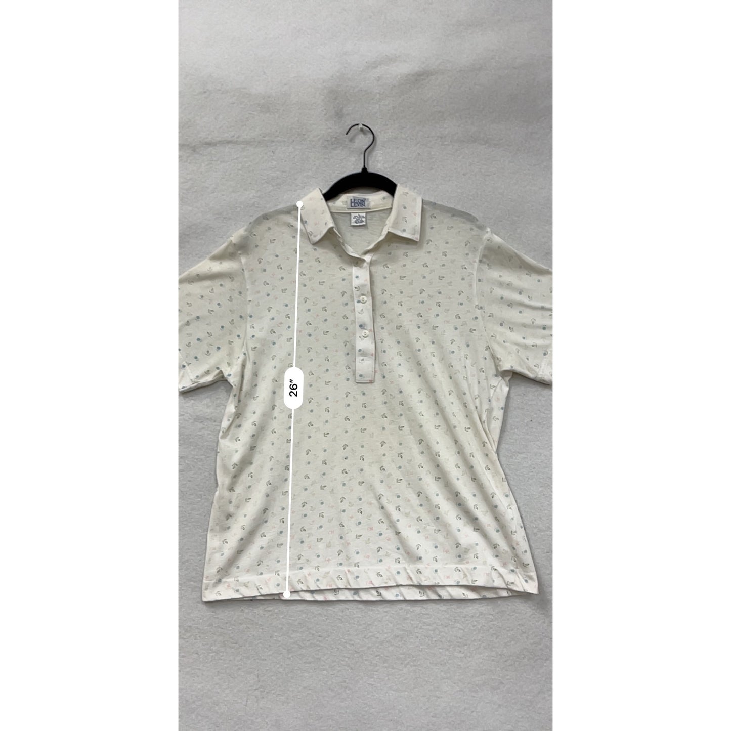 Leon Levin Womens Large White Floral Polo Short Sleeve Shirt #6715
