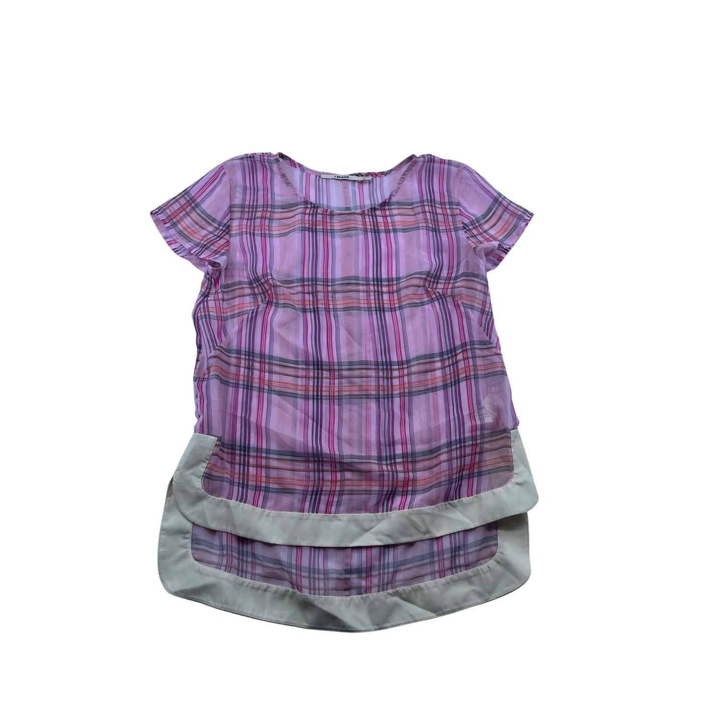 J Brand Womens Plaid Sheer Blouse With Layered Hem #6206
