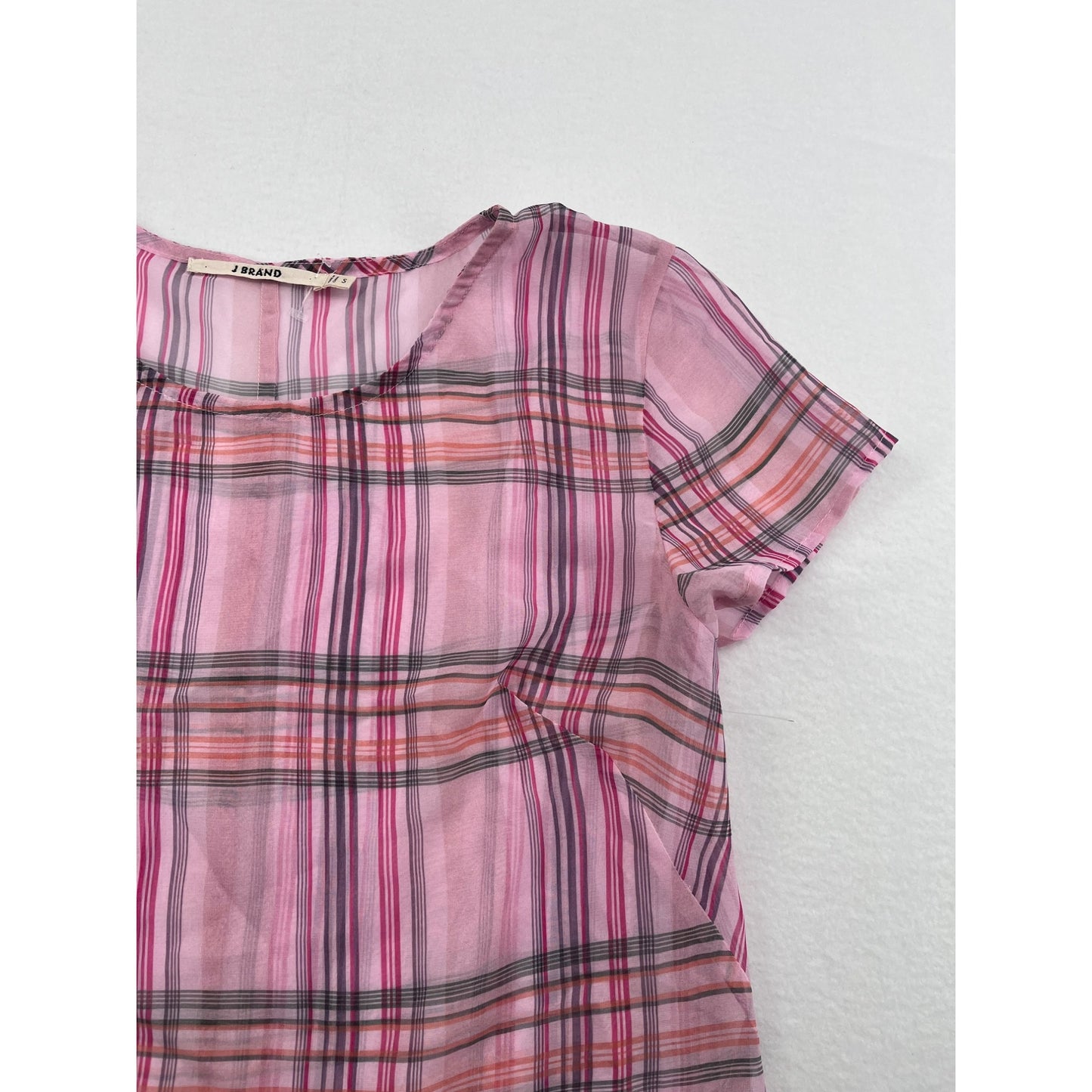 J Brand Womens Plaid Sheer Blouse With Layered Hem #6206