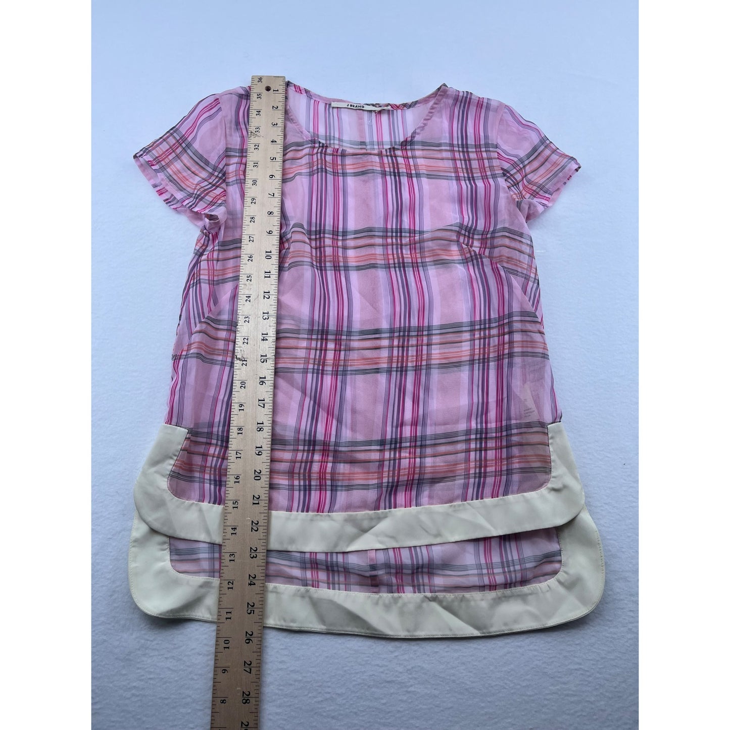 J Brand Womens Plaid Sheer Blouse With Layered Hem #6206