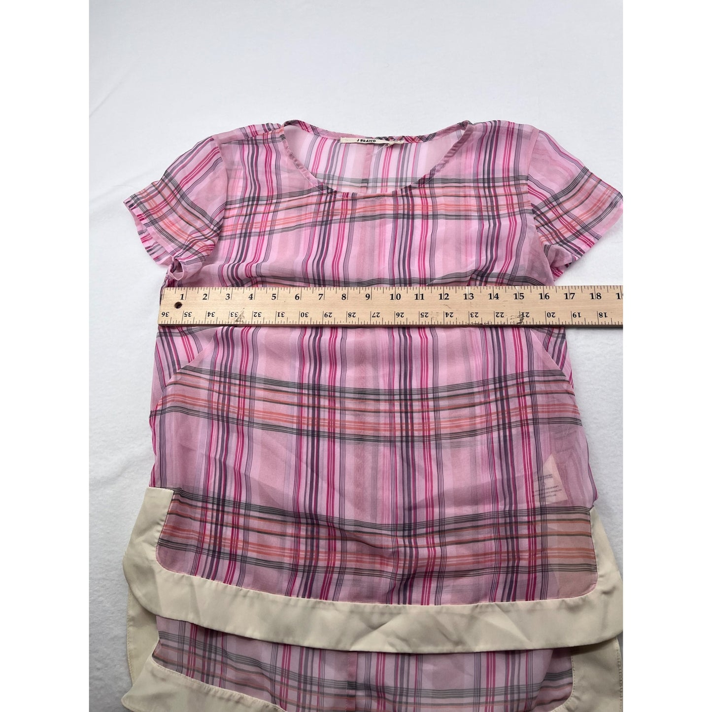 J Brand Womens Plaid Sheer Blouse With Layered Hem #6206