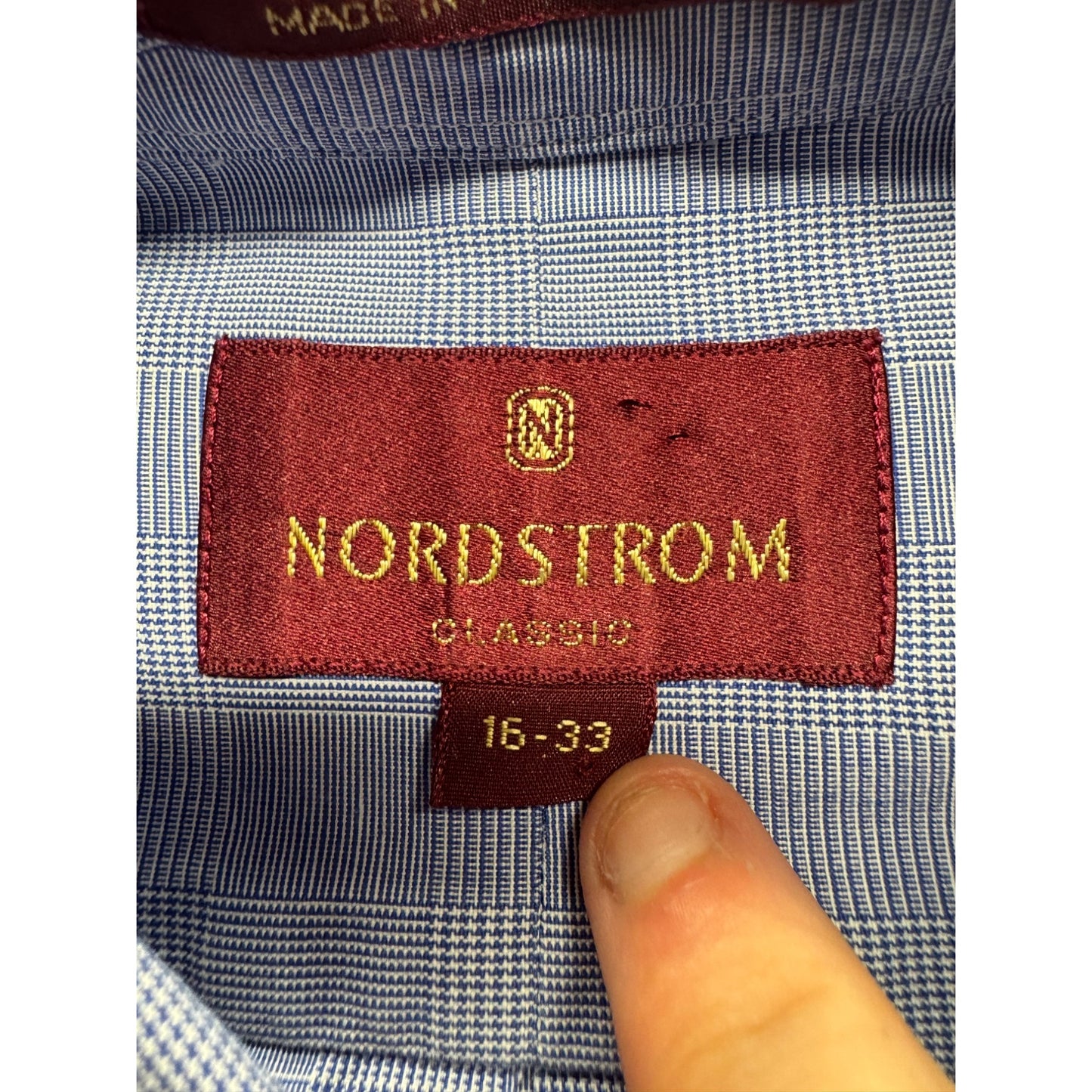 Nordstrom Classic Fit Blue Checkered Long Sleeve Shirt Size 16-33 #9984