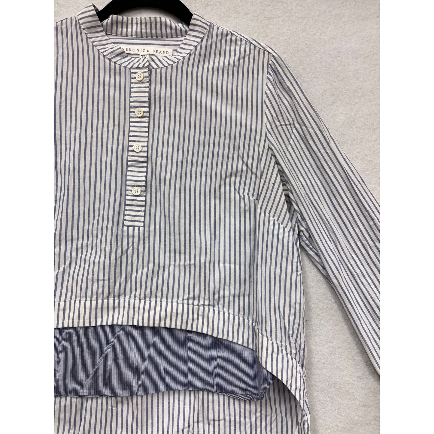 Veronica Beard Striped Hi-Low Button-Front Cotton Shirt Womens Size 8 #6630