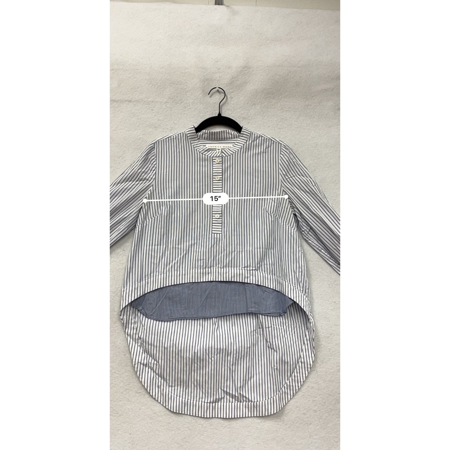 Veronica Beard Striped Hi-Low Button-Front Cotton Shirt Womens Size 8 #6630