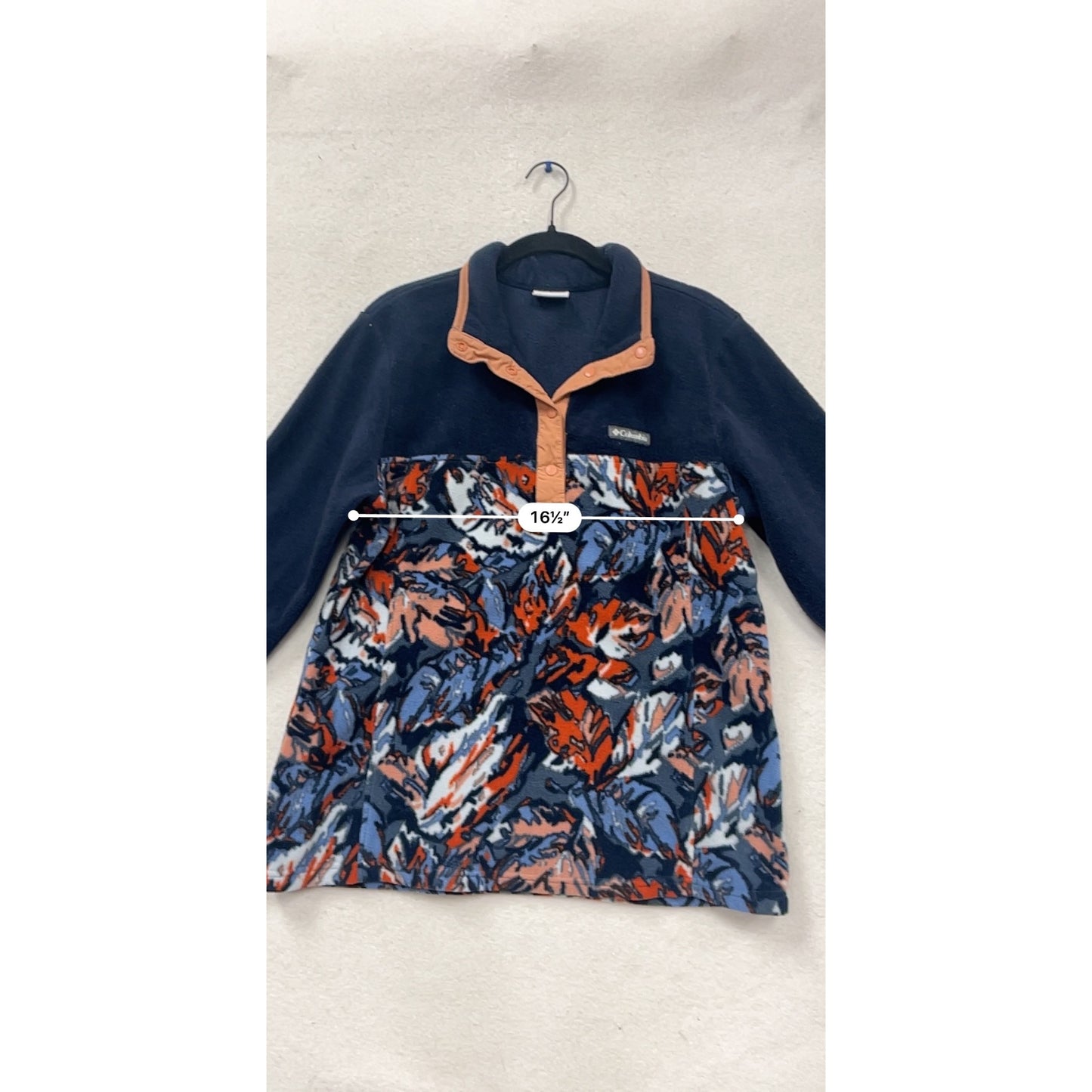 Columbia Fleece Pullover With Abstract Pattern & Snap Collar Size L #667A