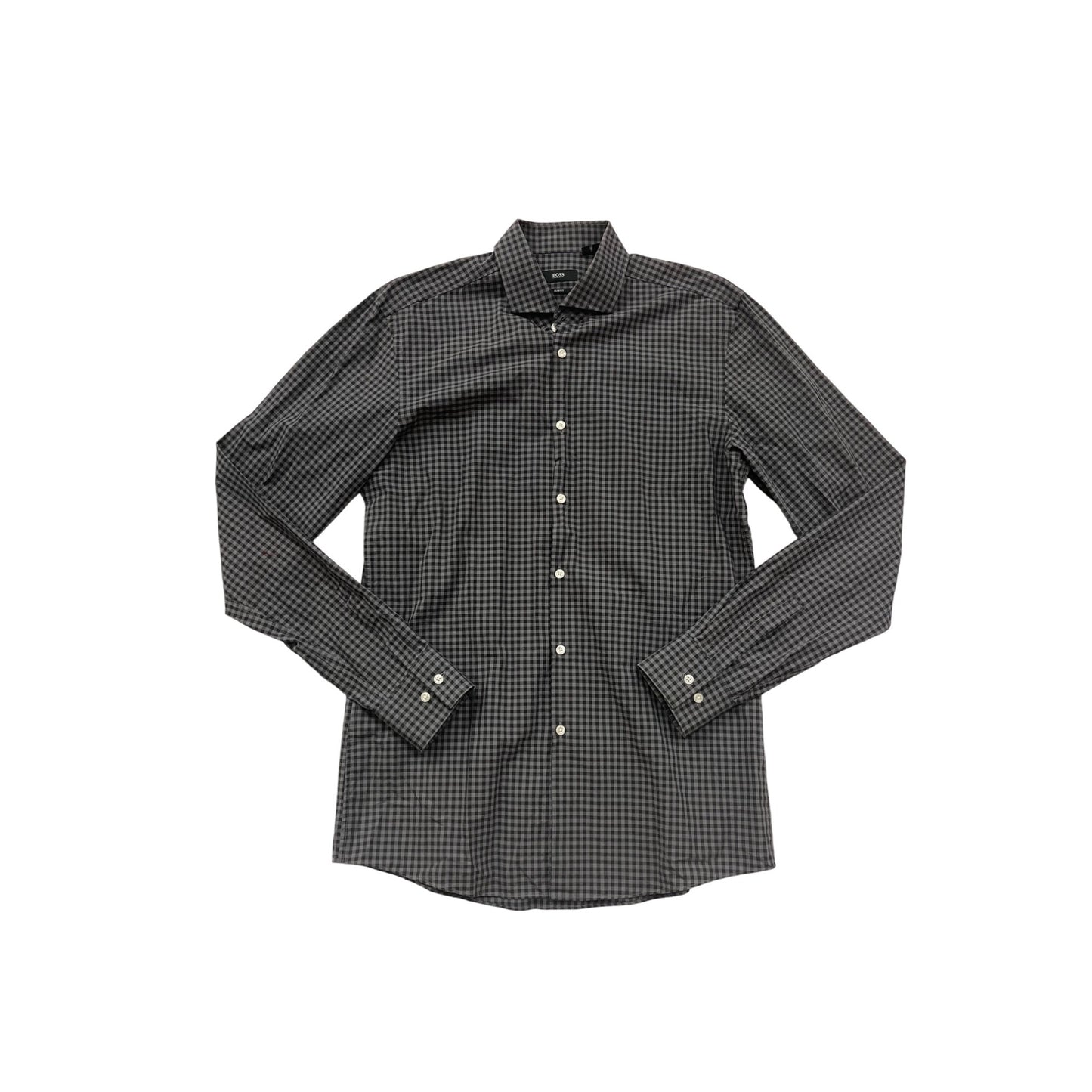 Hugo Boss Slim Fit Black & White Checkered Long Sleeve Dress Shirt #8330