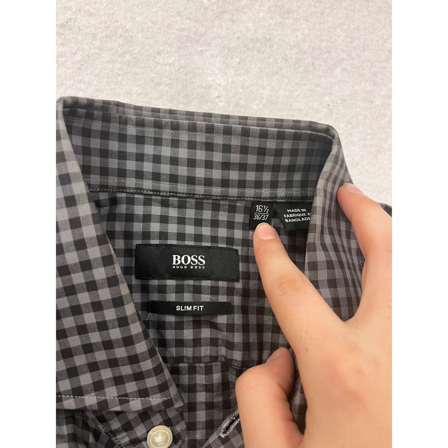 Hugo Boss Slim Fit Black & White Checkered Long Sleeve Dress Shirt #8330