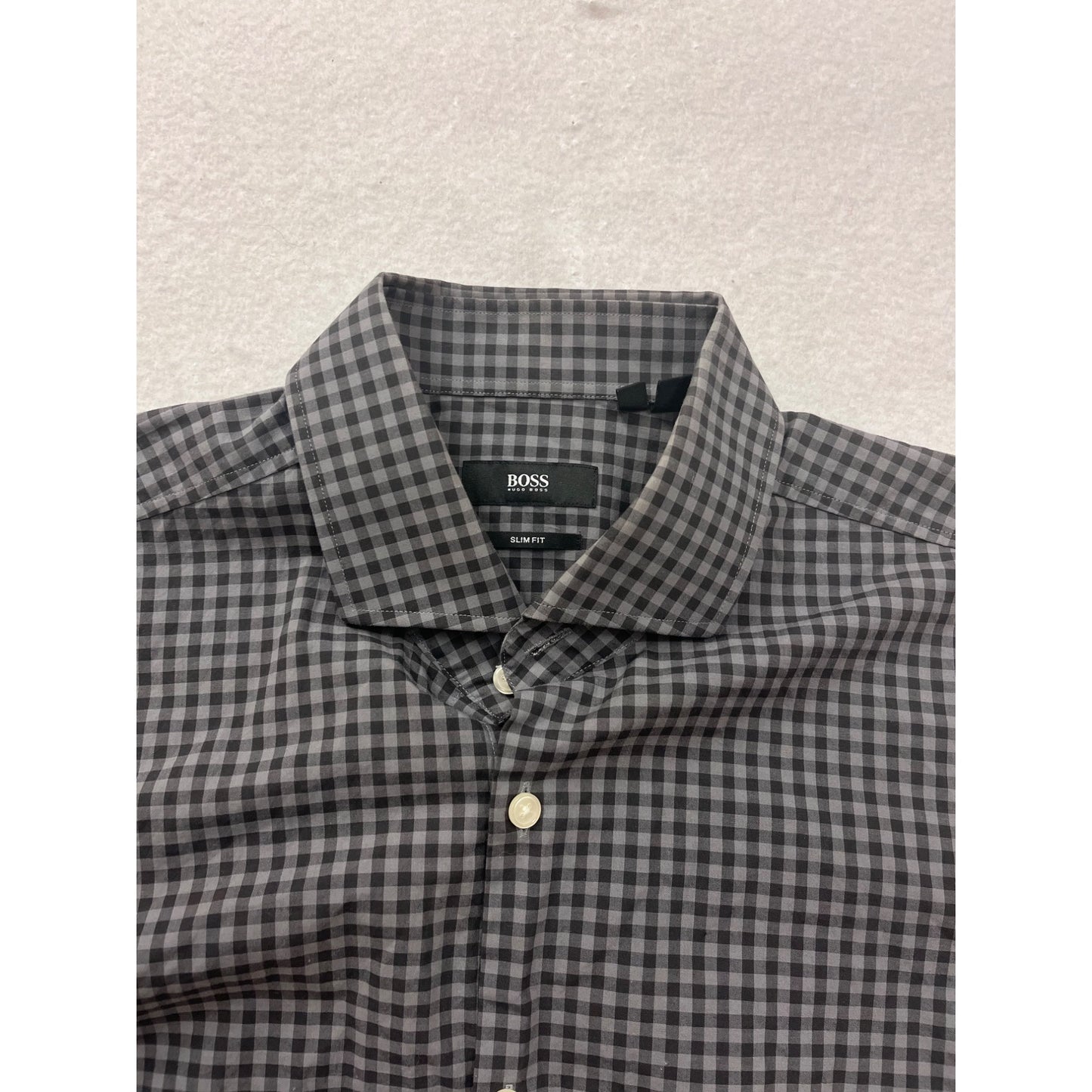 Hugo Boss Slim Fit Black & White Checkered Long Sleeve Dress Shirt #8330
