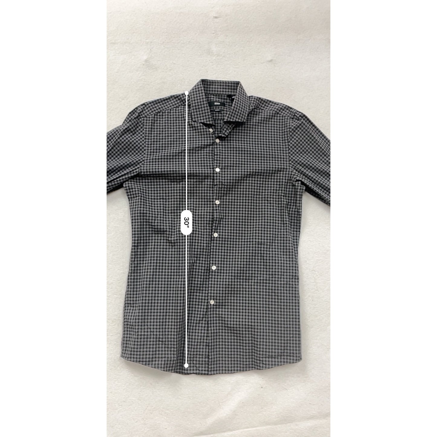 Hugo Boss Slim Fit Black & White Checkered Long Sleeve Dress Shirt #8330