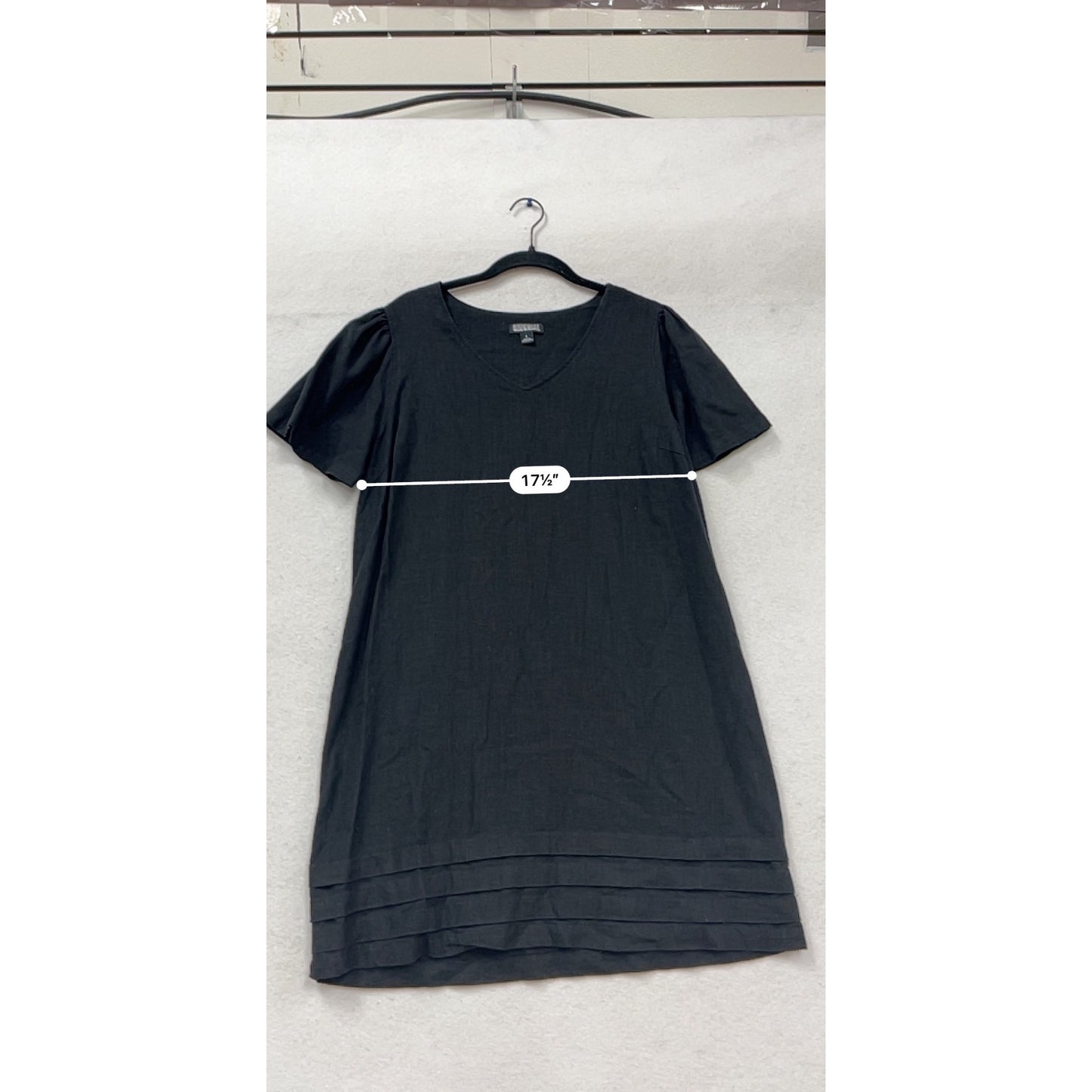 Black Linen Blend Short Sleeve Dress L #422A