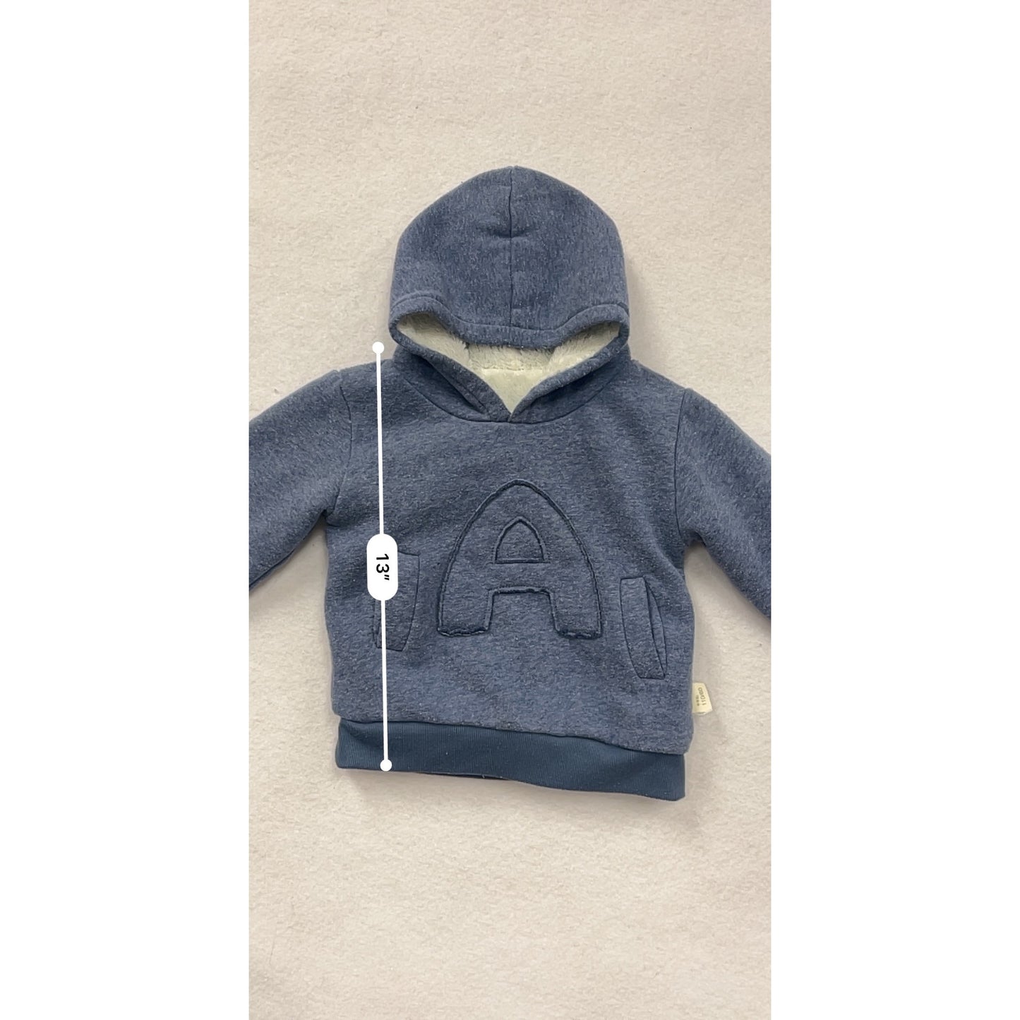 Toddler Kids Blue Fleece-Lined Hooded Pullover With "A" Embroidery #6663