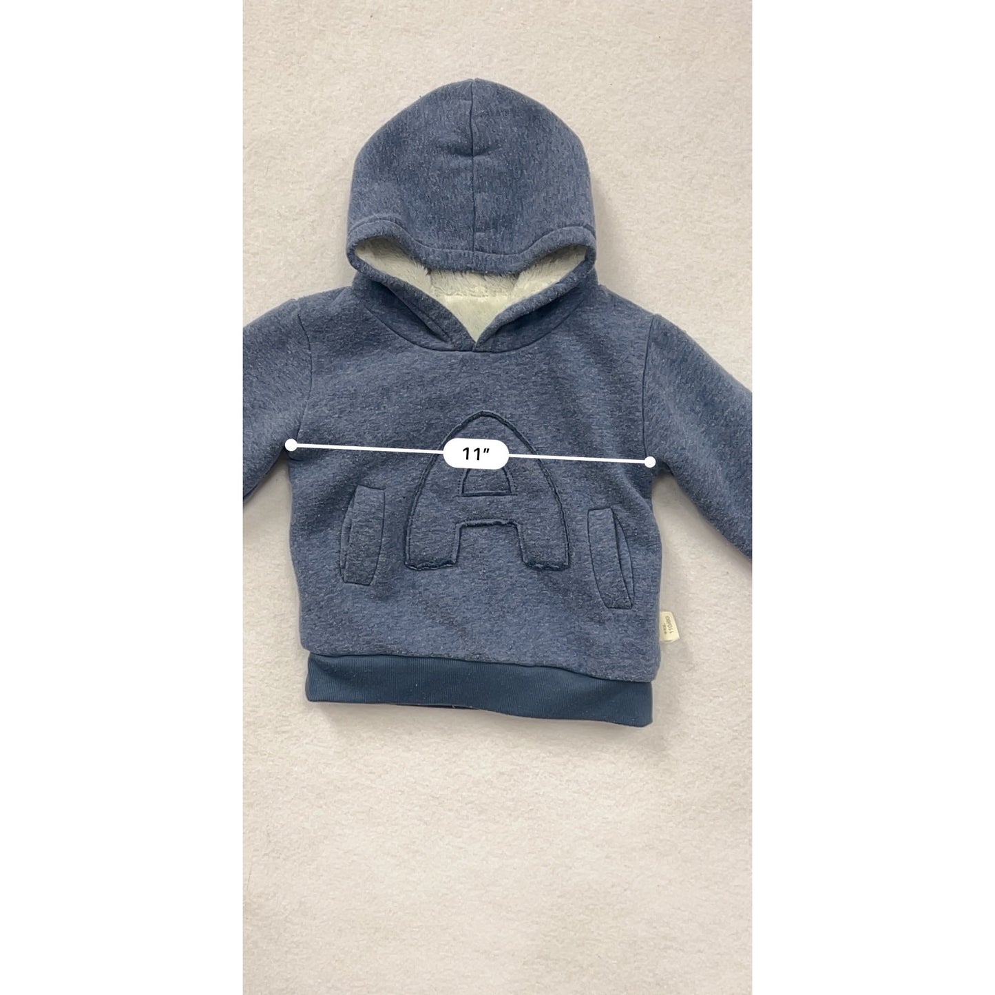 Toddler Kids Blue Fleece-Lined Hooded Pullover With "A" Embroidery #6663