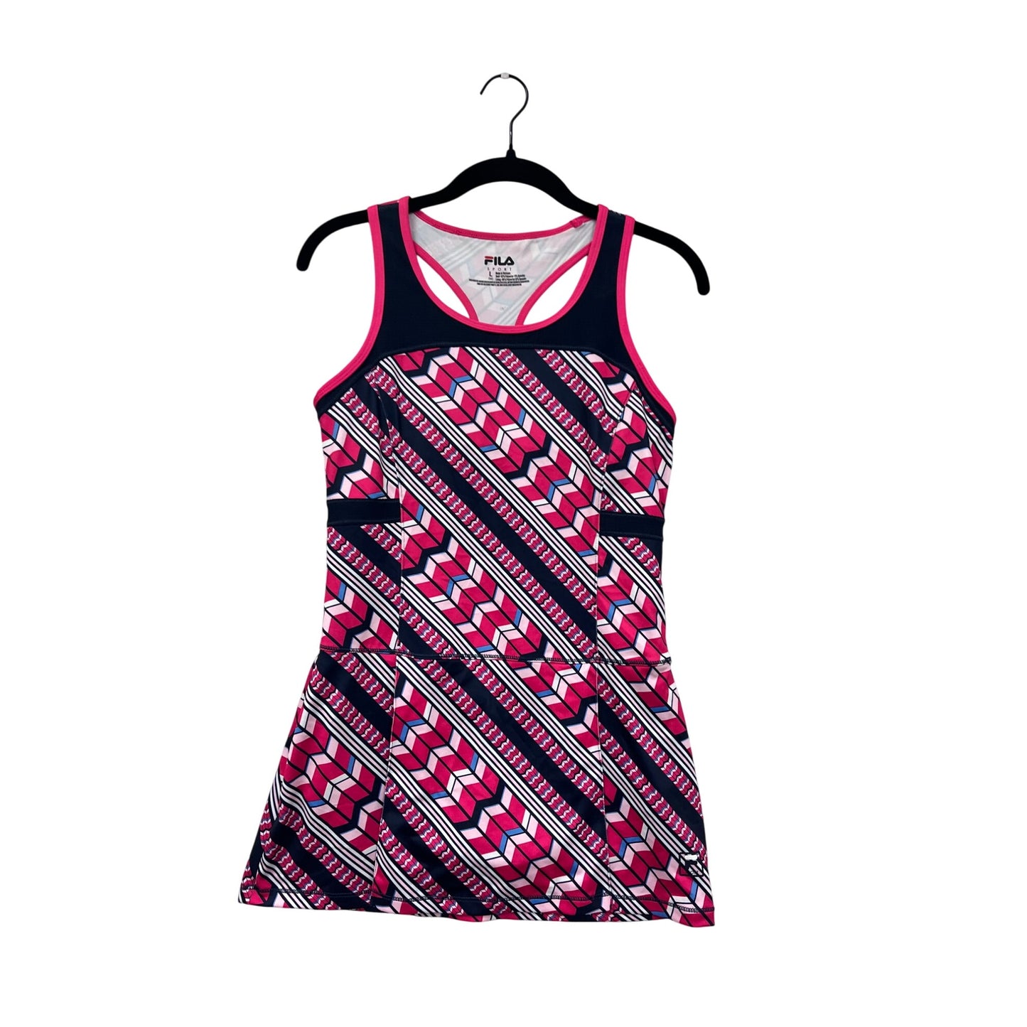 FILA Sport Womens Large Racerback Athletic Dress Pink & Navy Geometric Print #6884