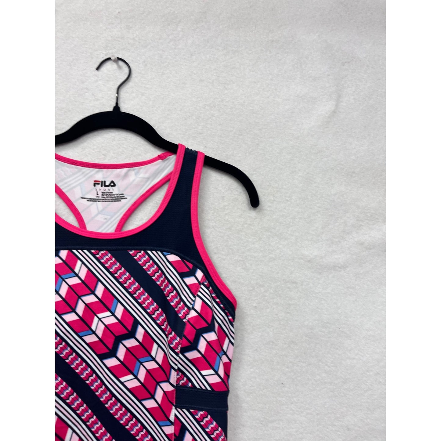 FILA Sport Womens Large Racerback Athletic Dress Pink & Navy Geometric Print #6884