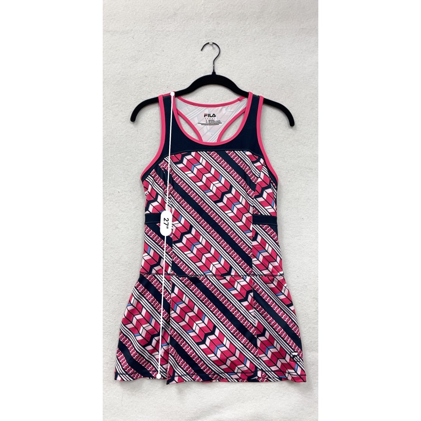FILA Sport Womens Large Racerback Athletic Dress Pink & Navy Geometric Print #6884