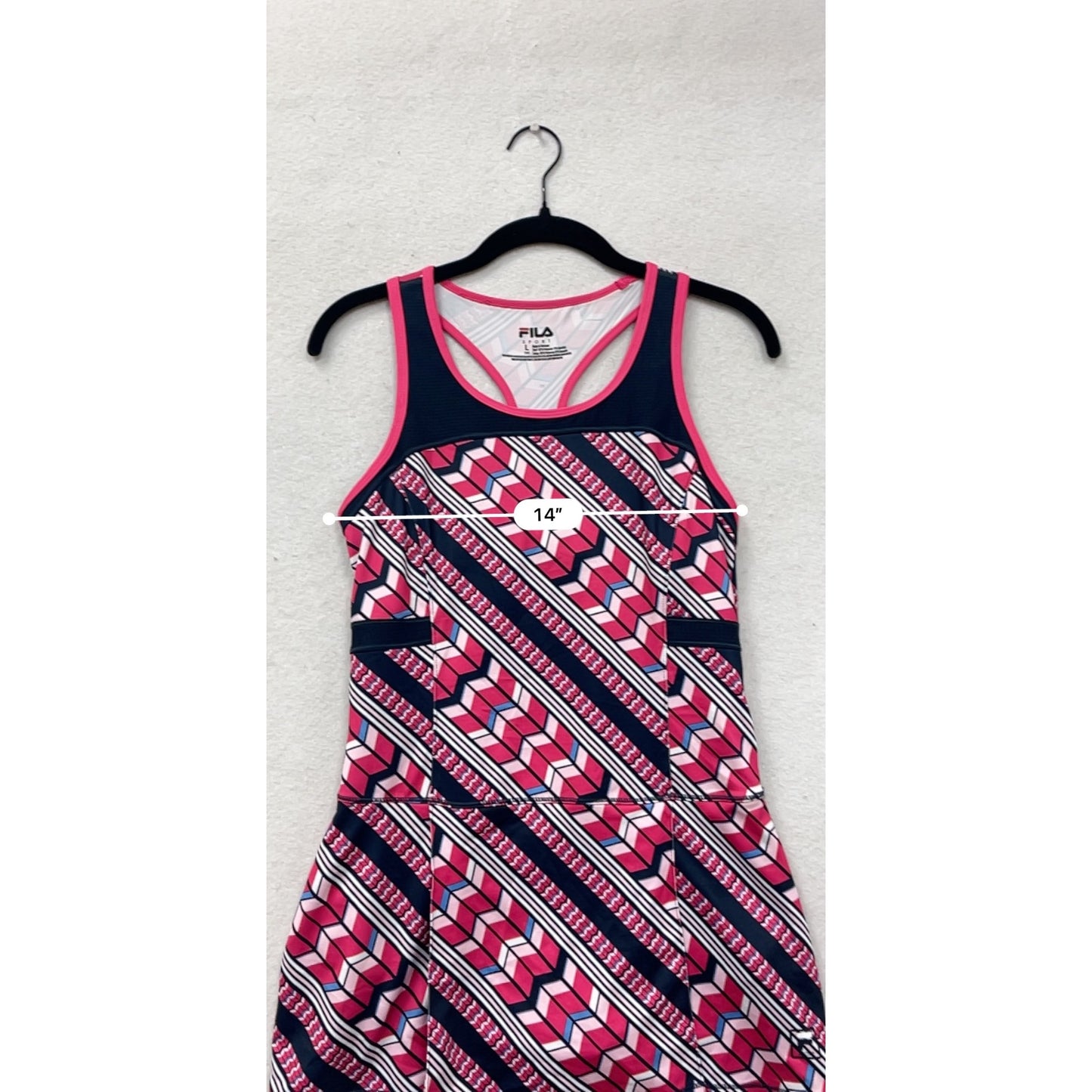 FILA Sport Womens Large Racerback Athletic Dress Pink & Navy Geometric Print #6884