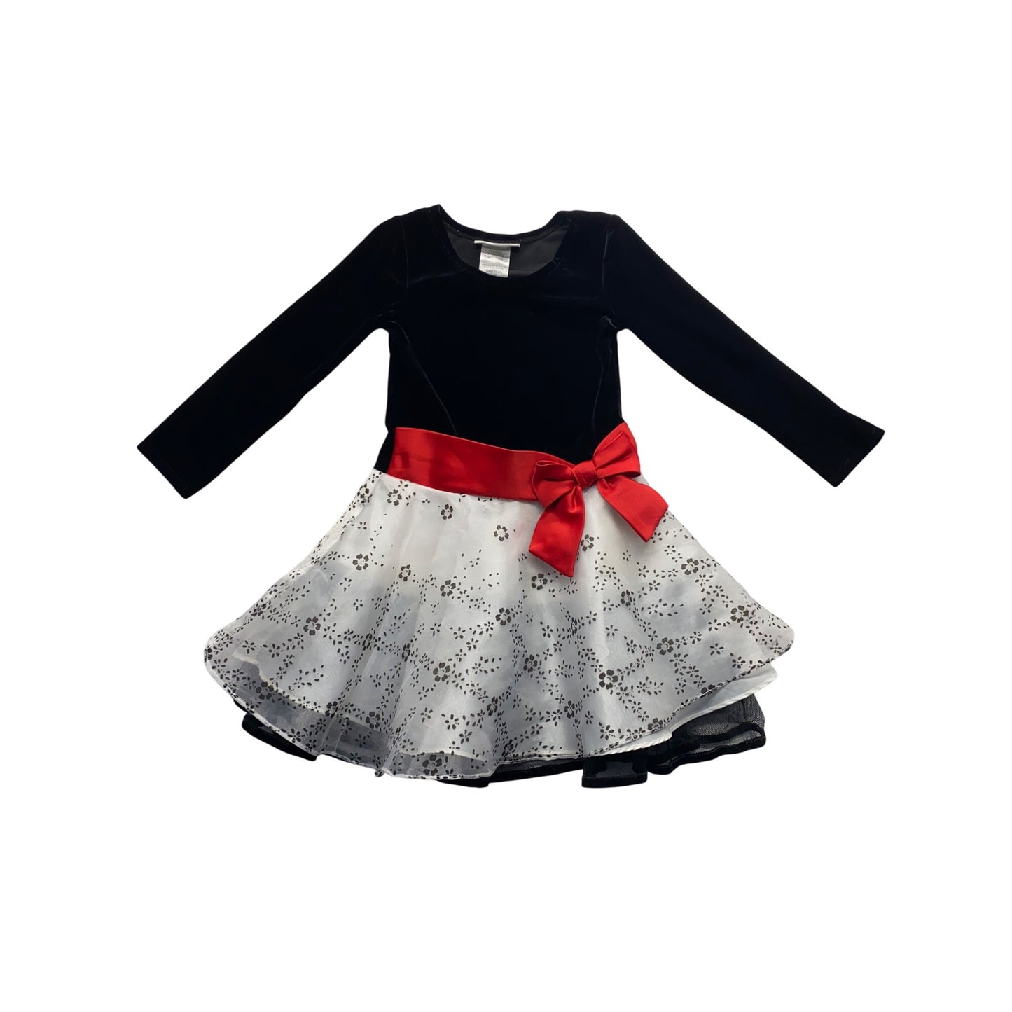 Bonnie Jean Girls Black Velvet & White Floral Tulle Dress #7299
