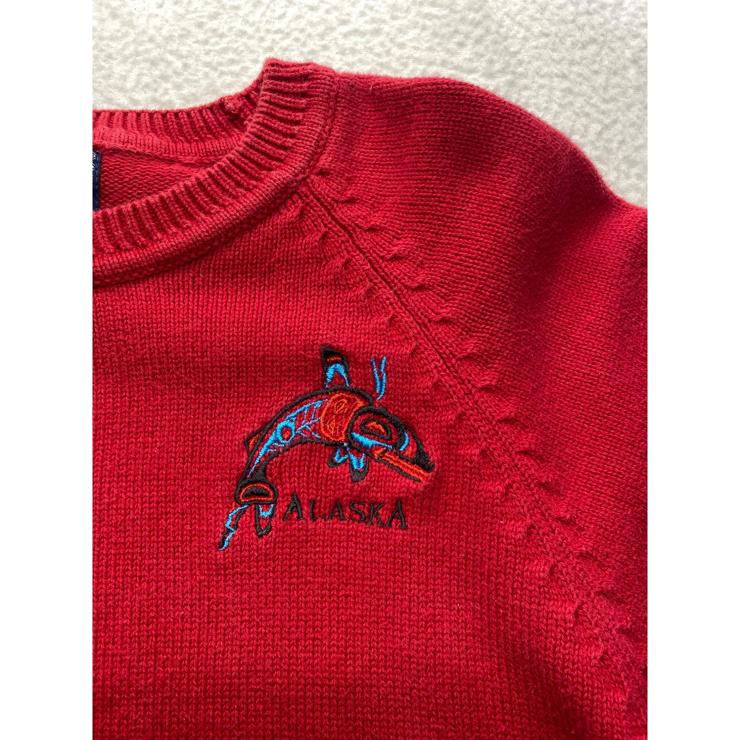 Vintage Northern Lights Alaska Red Cotton Sweater Mens #7301