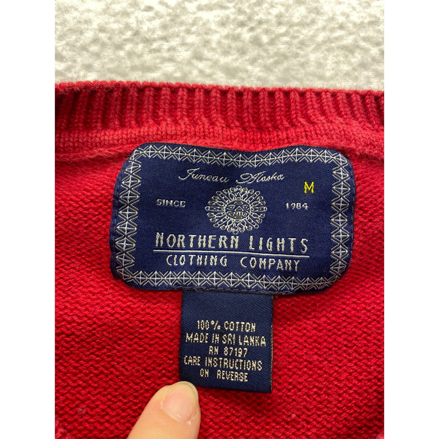 Vintage Northern Lights Alaska Red Cotton Sweater Mens #7301