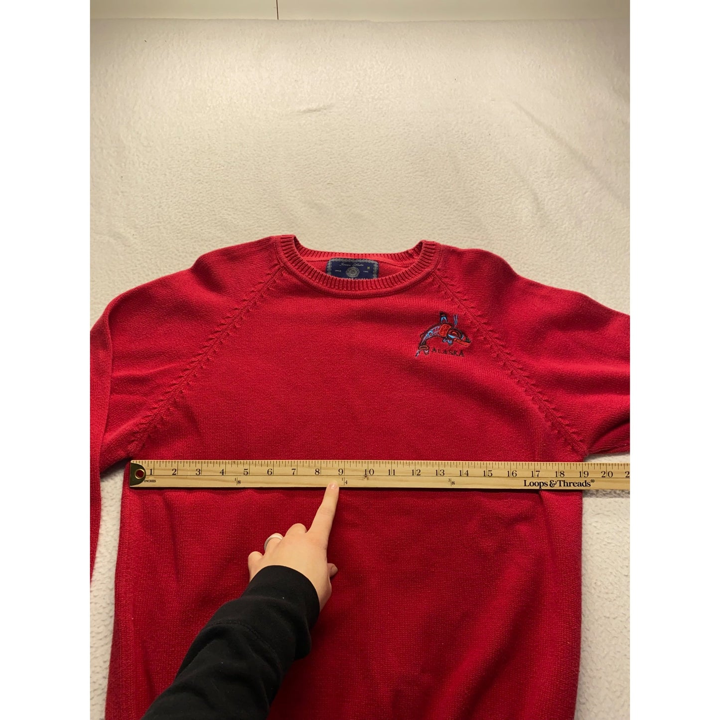Vintage Northern Lights Alaska Red Cotton Sweater Mens #7301