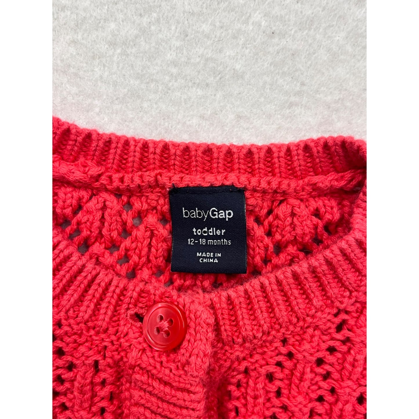 BabyGap Toddler Red Knit Cardigan 12-18 Months 100% Cotton #6301
