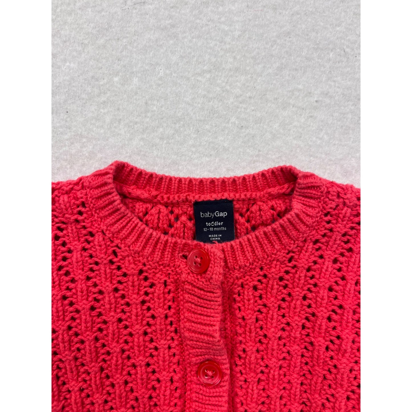 BabyGap Toddler Red Knit Cardigan 12-18 Months 100% Cotton #6301