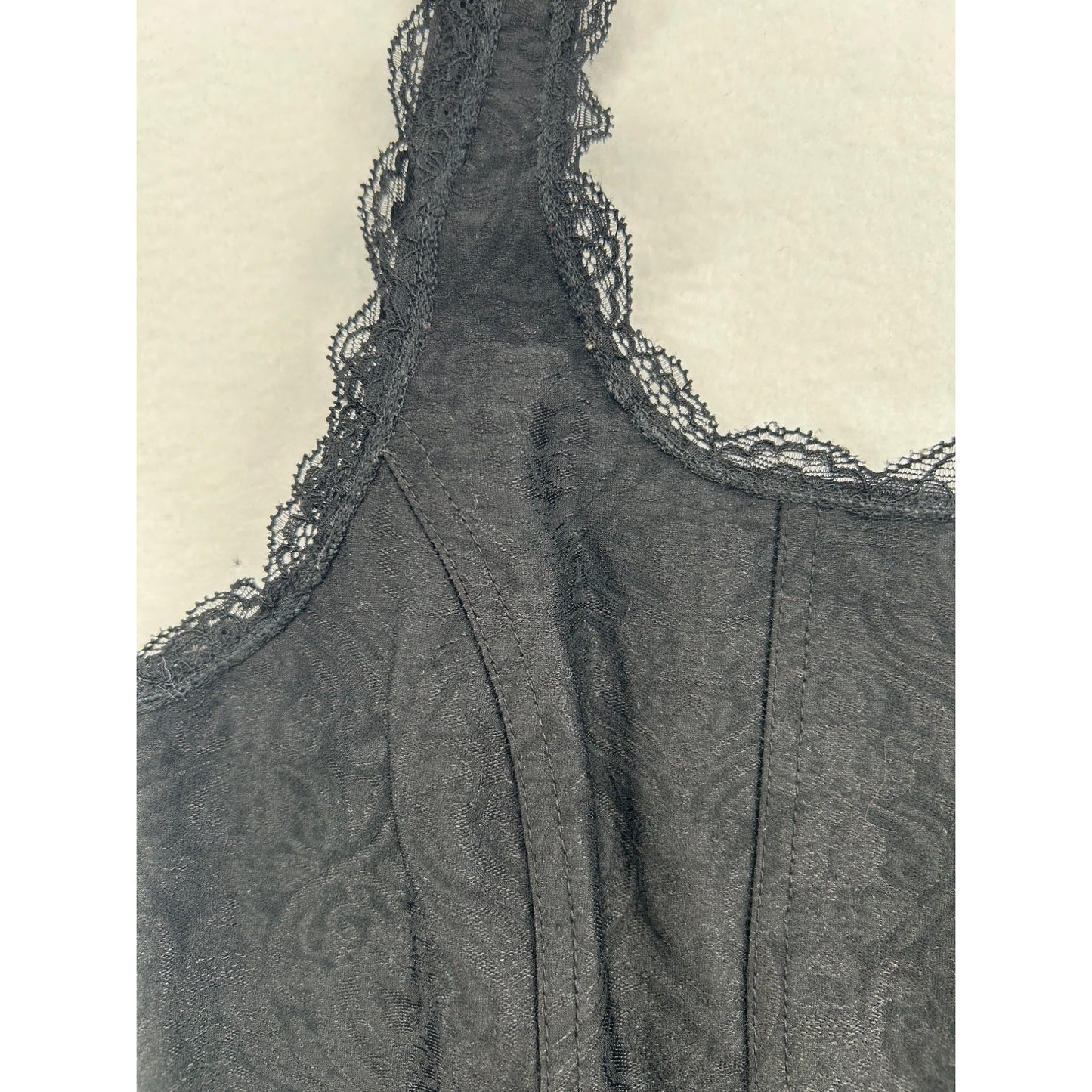Black Lace Trim Camisole Tank Top With Floral Jacquard Design #6432