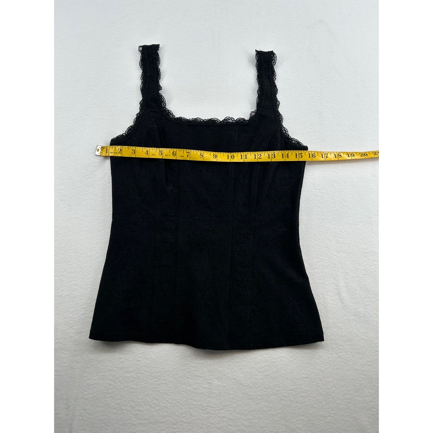 Black Lace Trim Camisole Tank Top With Floral Jacquard Design #6432