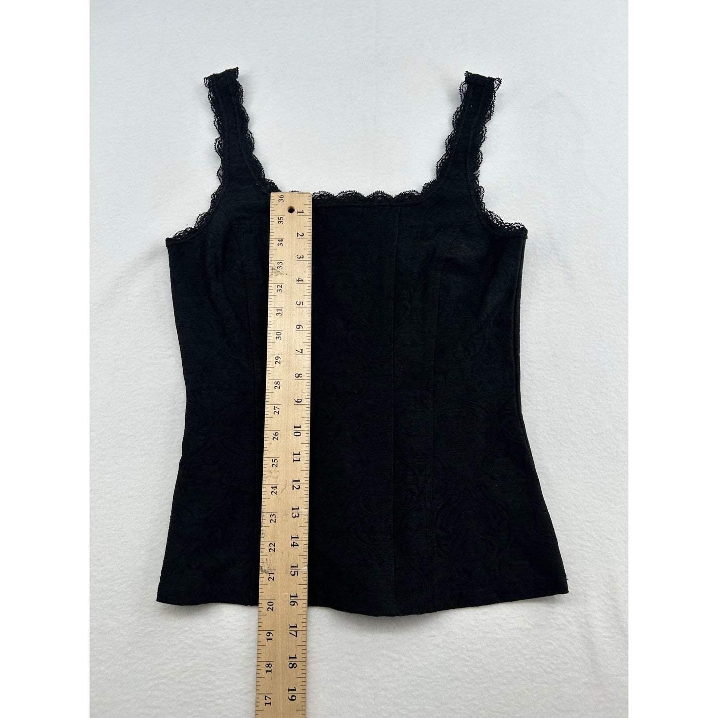 Black Lace Trim Camisole Tank Top With Floral Jacquard Design #6432