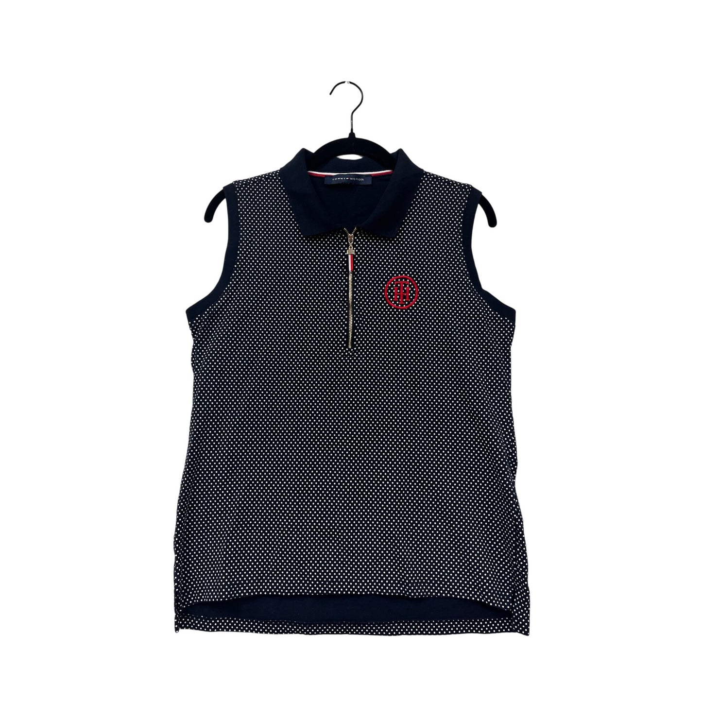 Tommy Hilfiger Womens Navy Polka Dot Sleeveless Zip Polo Vest #6818