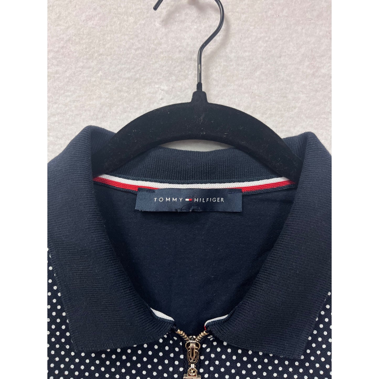 Tommy Hilfiger Womens Navy Polka Dot Sleeveless Zip Polo Vest #6818