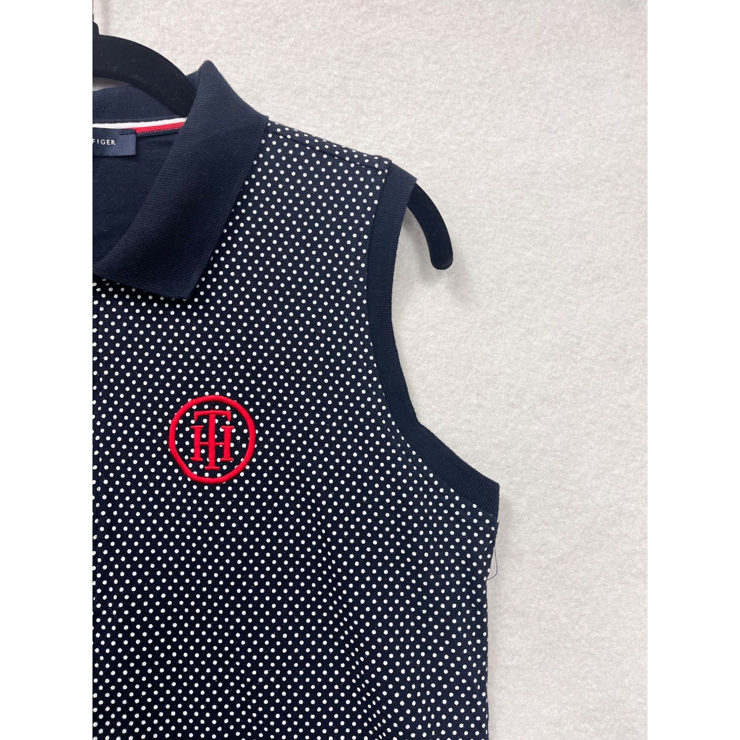 Tommy Hilfiger Womens Navy Polka Dot Sleeveless Zip Polo Vest #6818